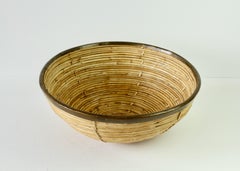 1970s Large Vintage Mid-Century Modern Italian Bamboo and Brass Bowl or Dish