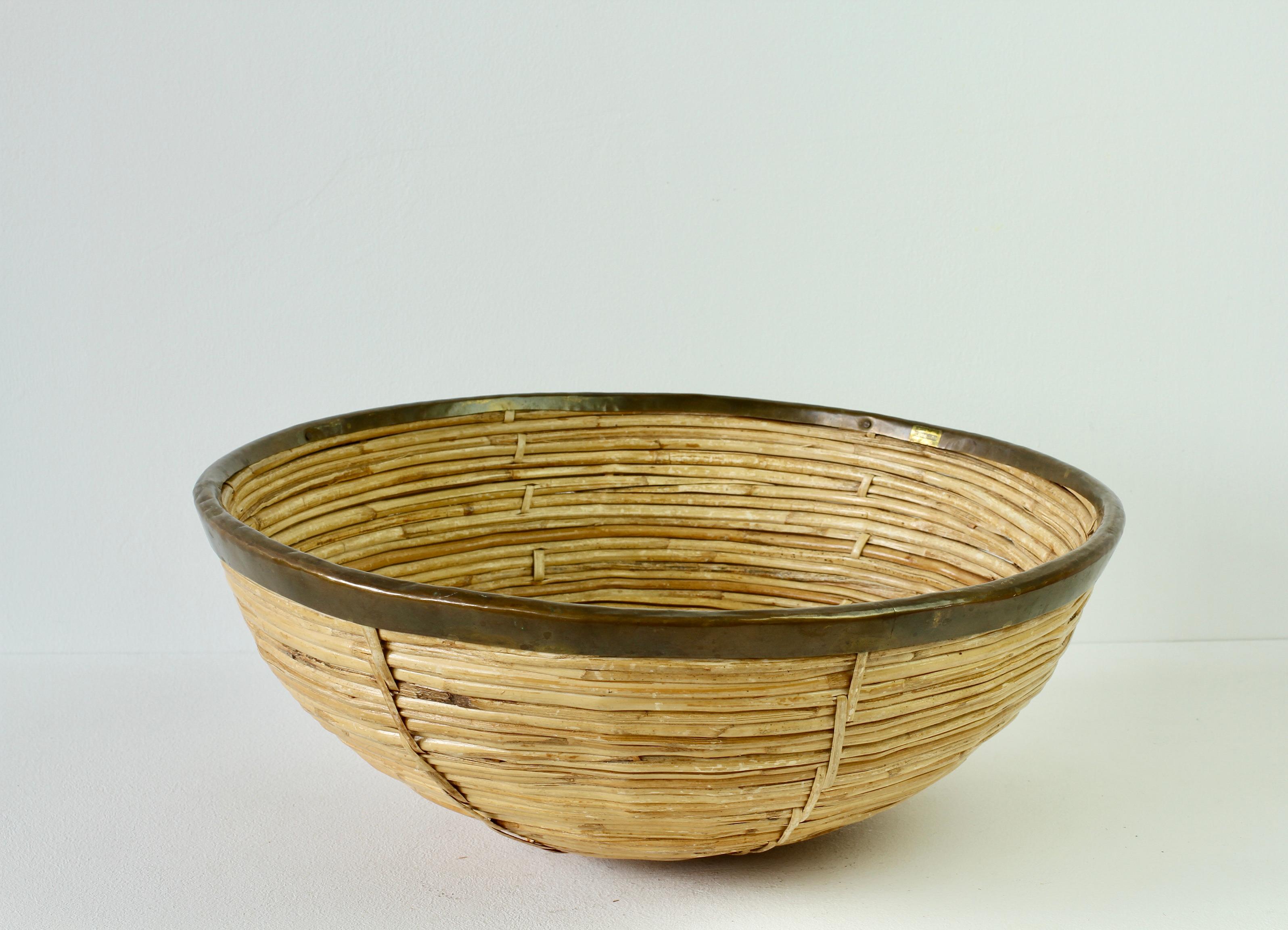 Hollywood Regency 1970s Large Vintage Italian Crespi Style Bamboo and Brass Bowl or Dish For Sale