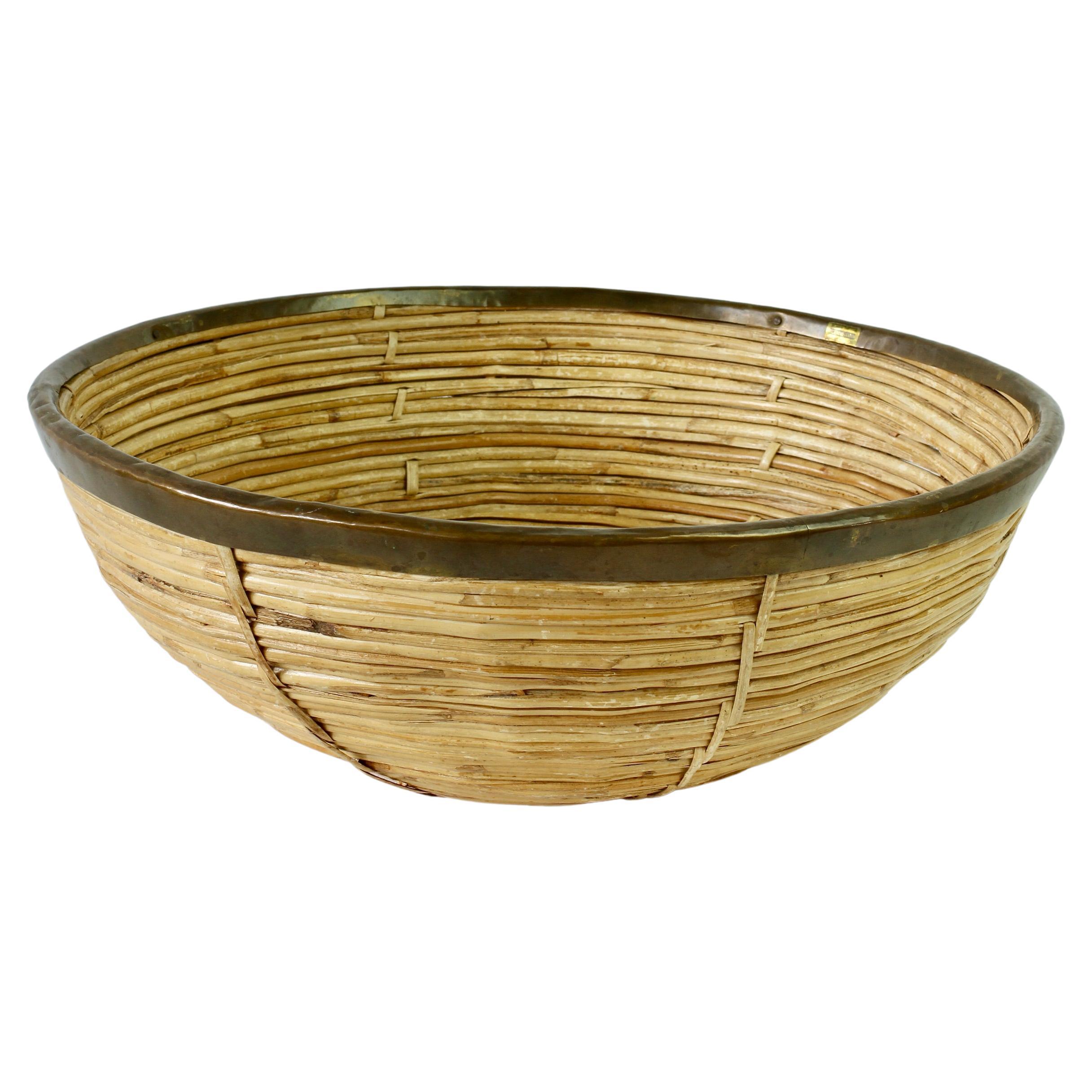 20th Century 1970s Large Vintage Italian Crespi Style Bamboo and Brass Bowl or Dish For Sale