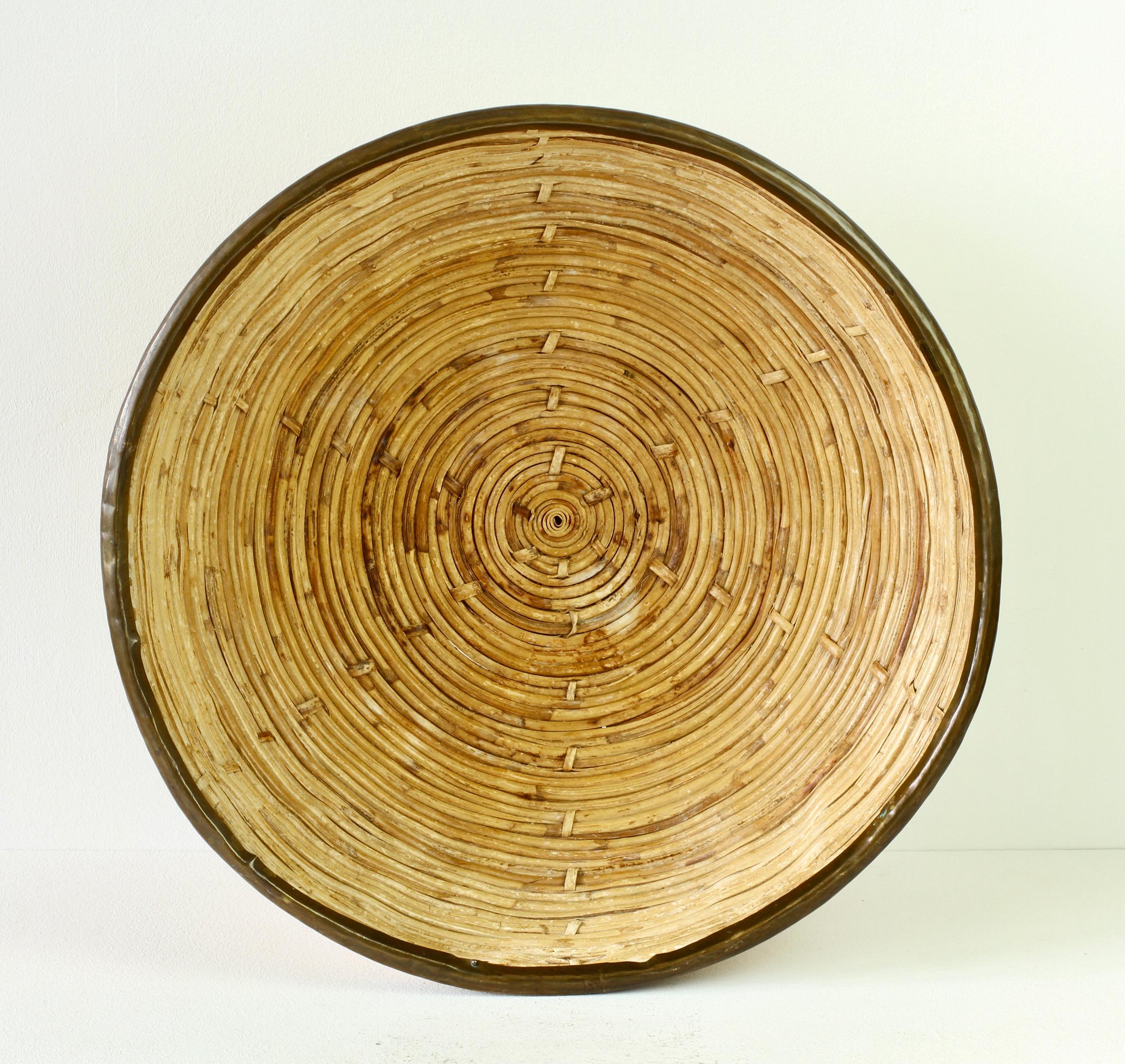1970s Large Vintage Italian Crespi Style Bamboo and Brass Bowl or Dish For Sale 1