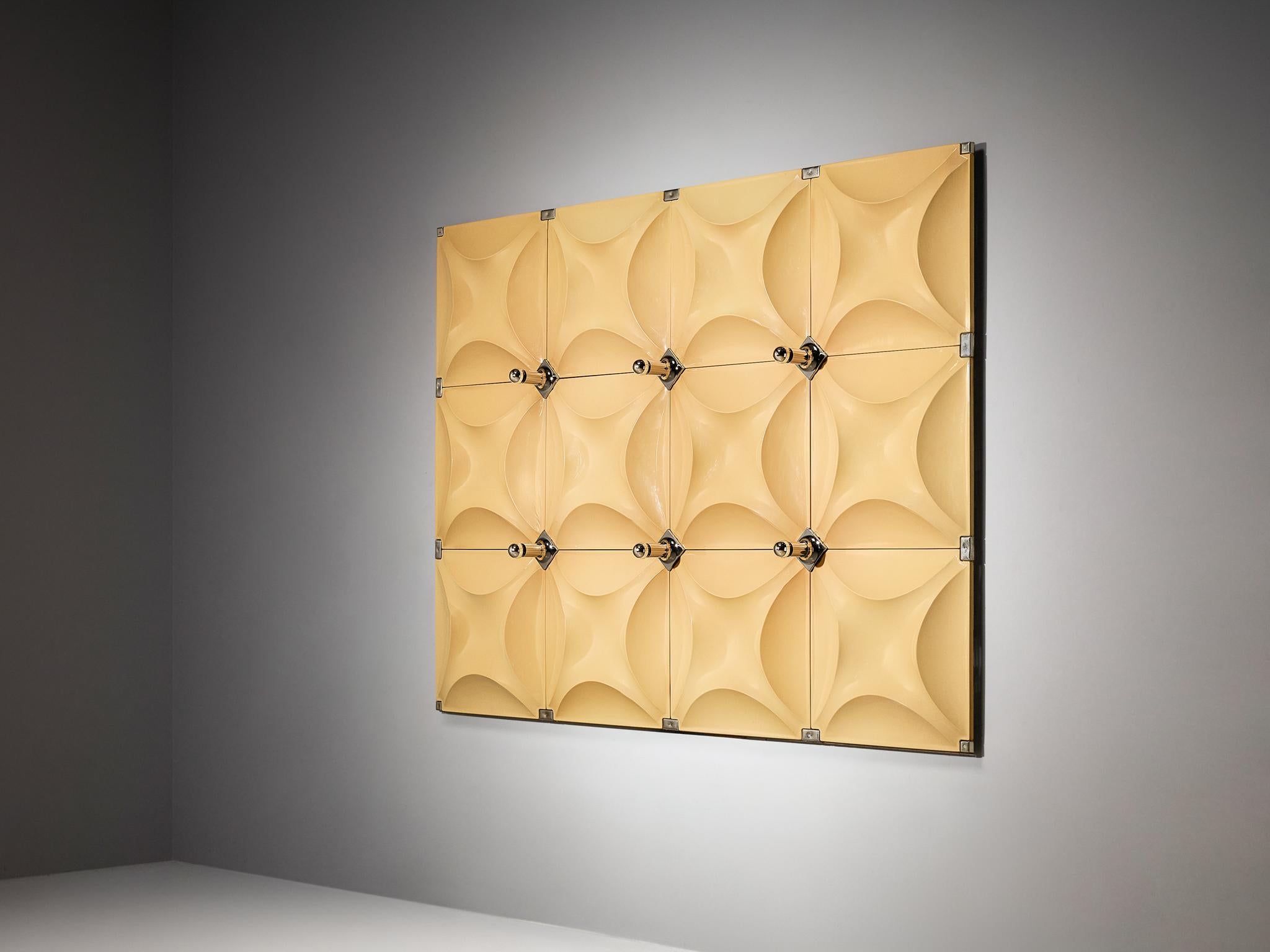1970s Large Wall Light Sculpture with Organic Shapes in Pastel Yellow 3