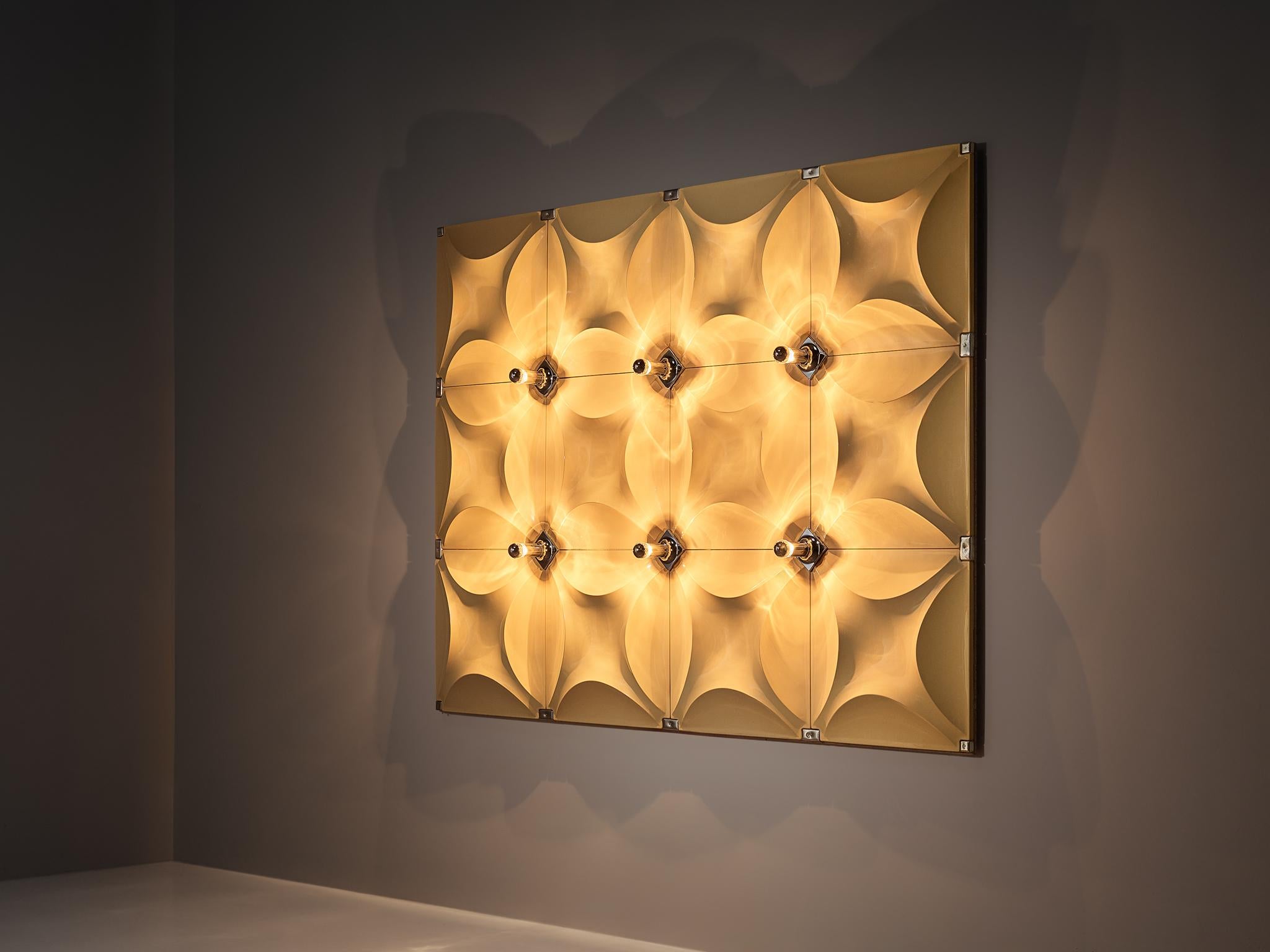 Post-Modern 1970s Large Wall Light Sculpture with Organic Shapes in Pastel Yellow