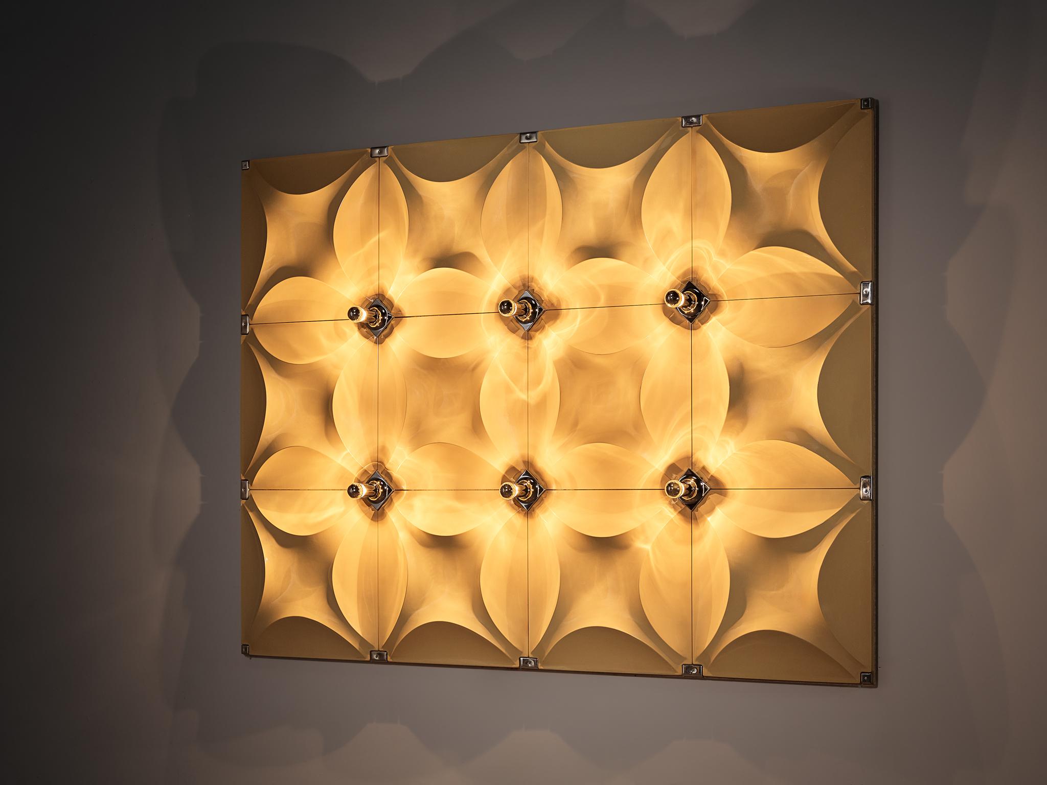 Metal 1970s Large Wall Light Sculpture with Organic Shapes in Pastel Yellow