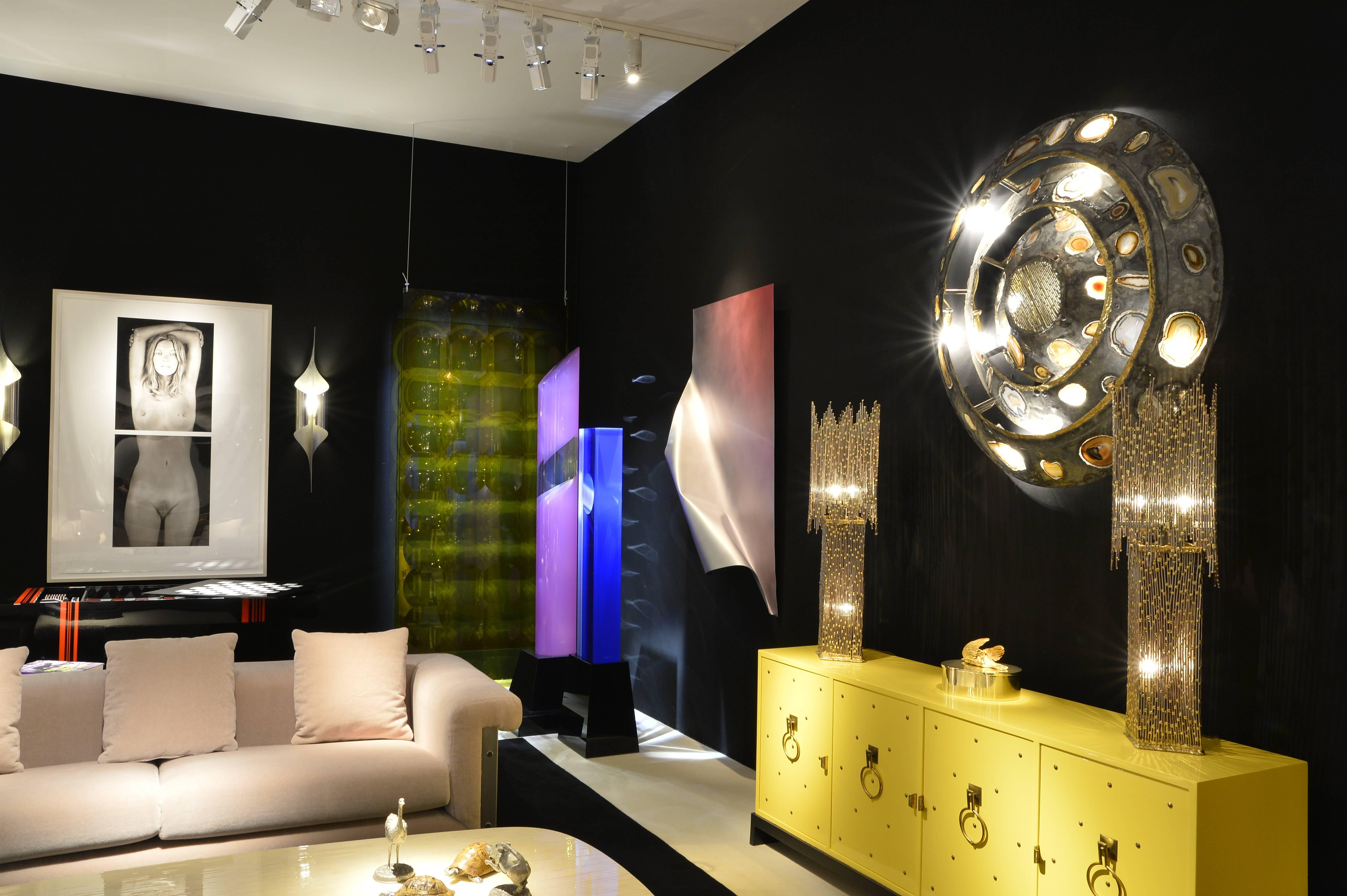 Brutalist 1970s Large Wall Light with Agates Inlaid by Henry Fernandez