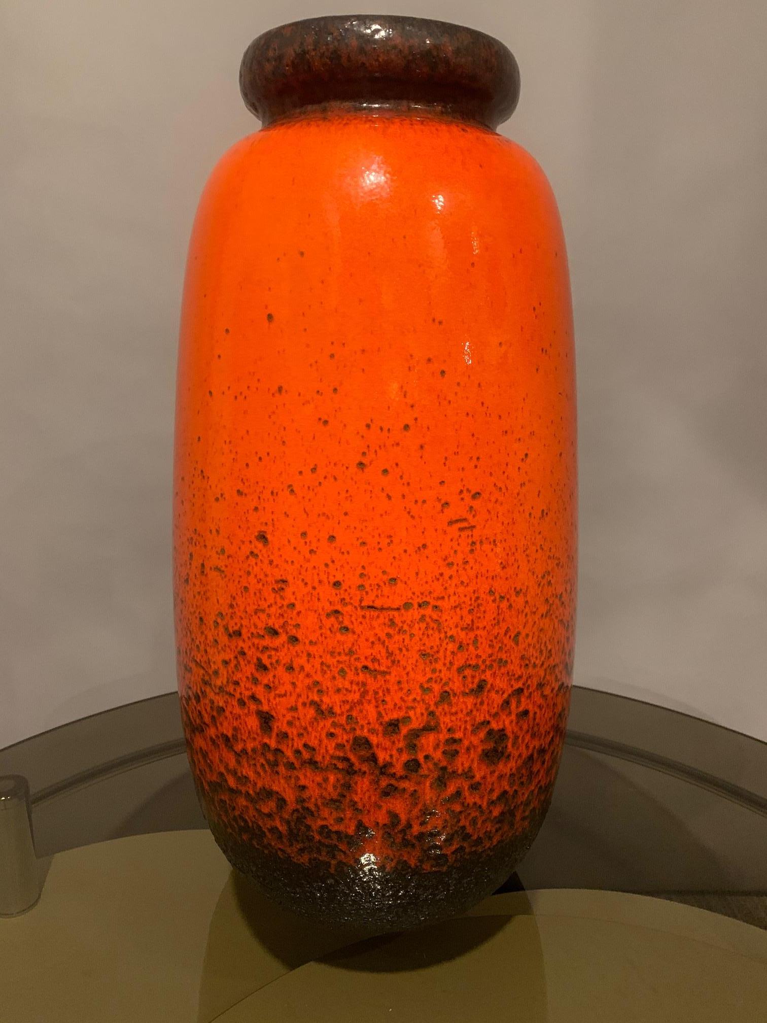 Mid-Century Modern 1970s Large West German Fat Lava Scheurich Keramik Orange and Brown Vase 284/53