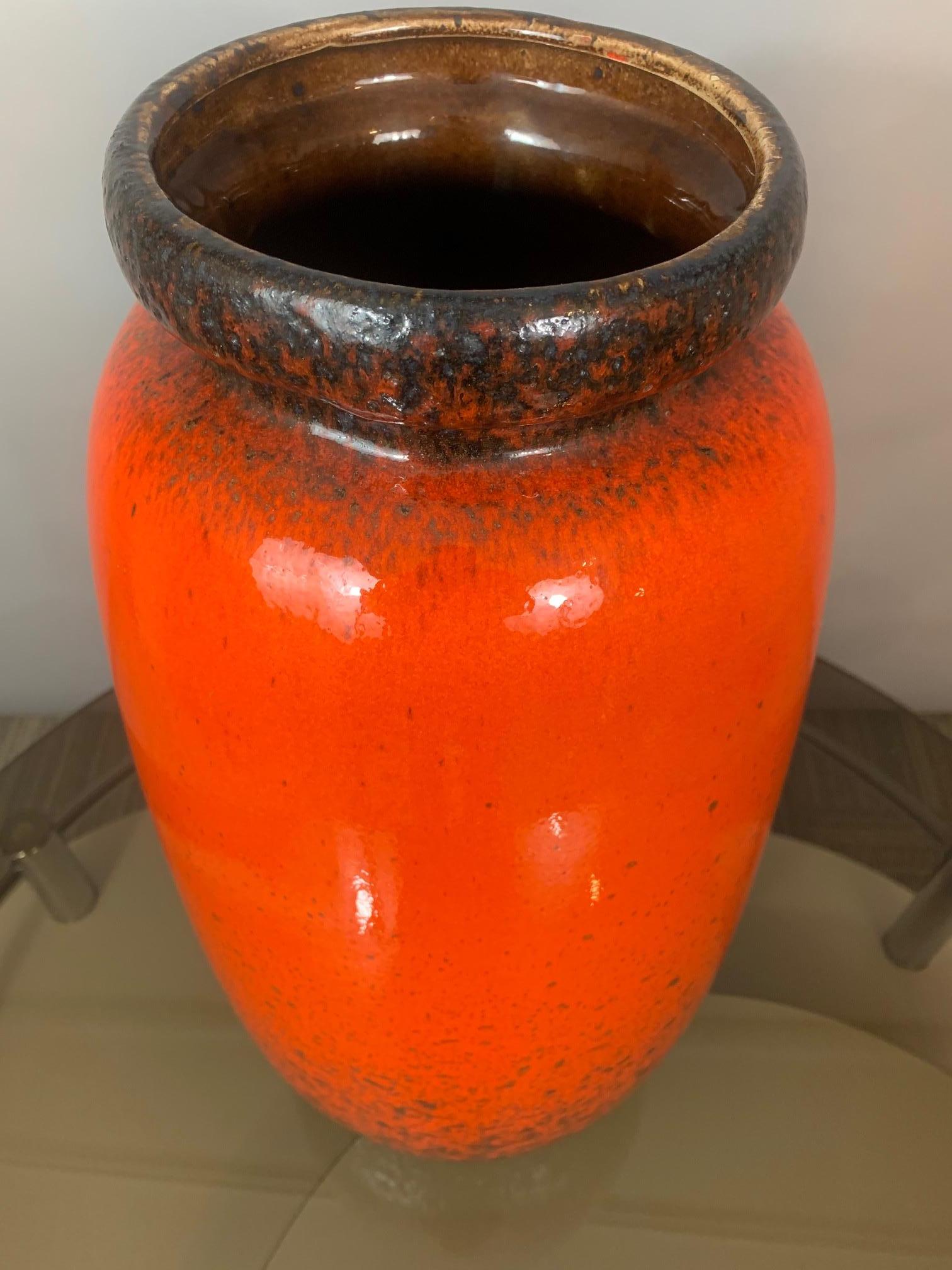 1970s Large West German Fat Lava Scheurich Keramik Orange and Brown Vase 284/53 In Good Condition In London, GB