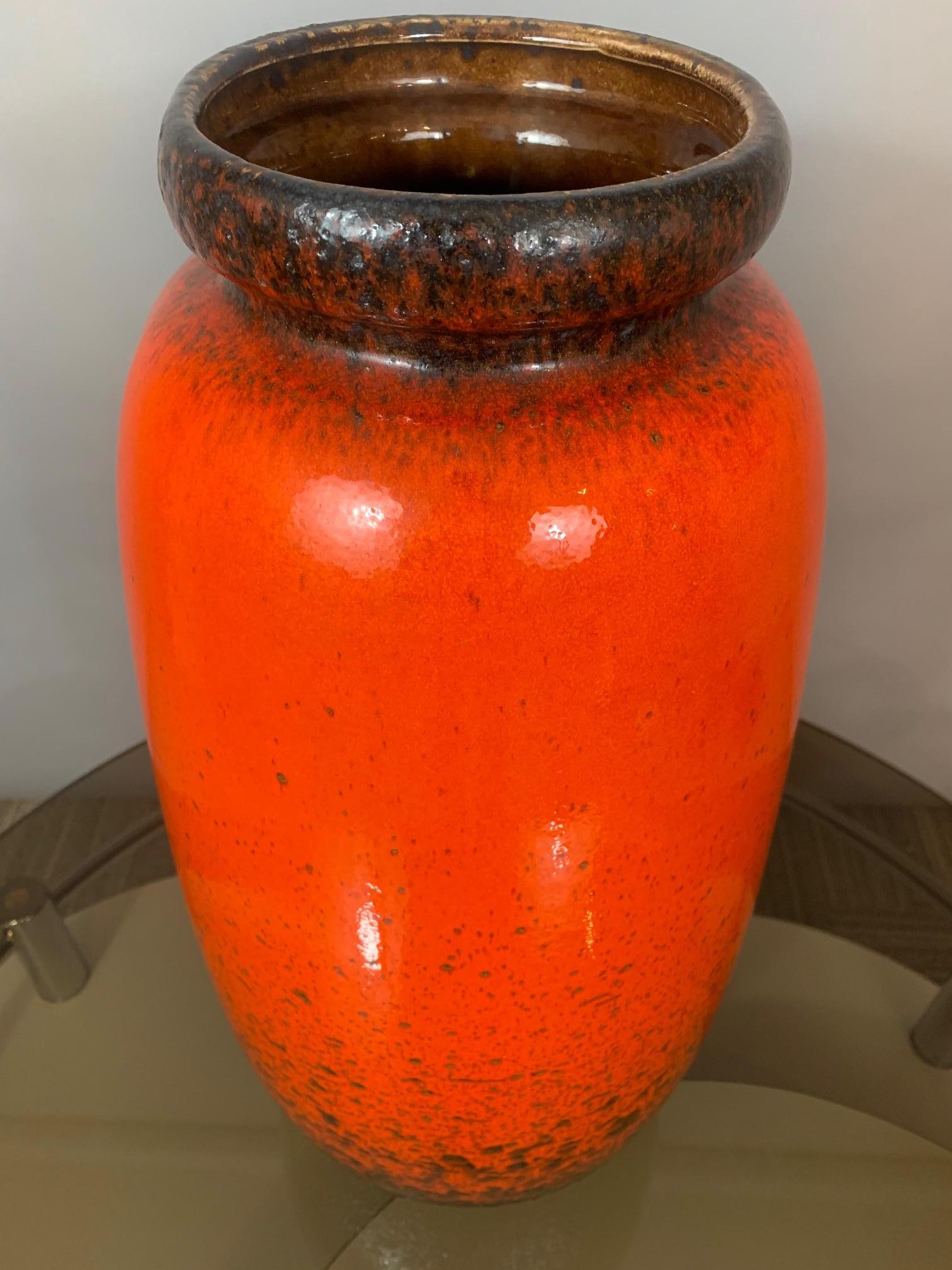 Glazed 1970s Large West German Fat Lava Scheurich Keramik Orange and Brown Vase 284/53