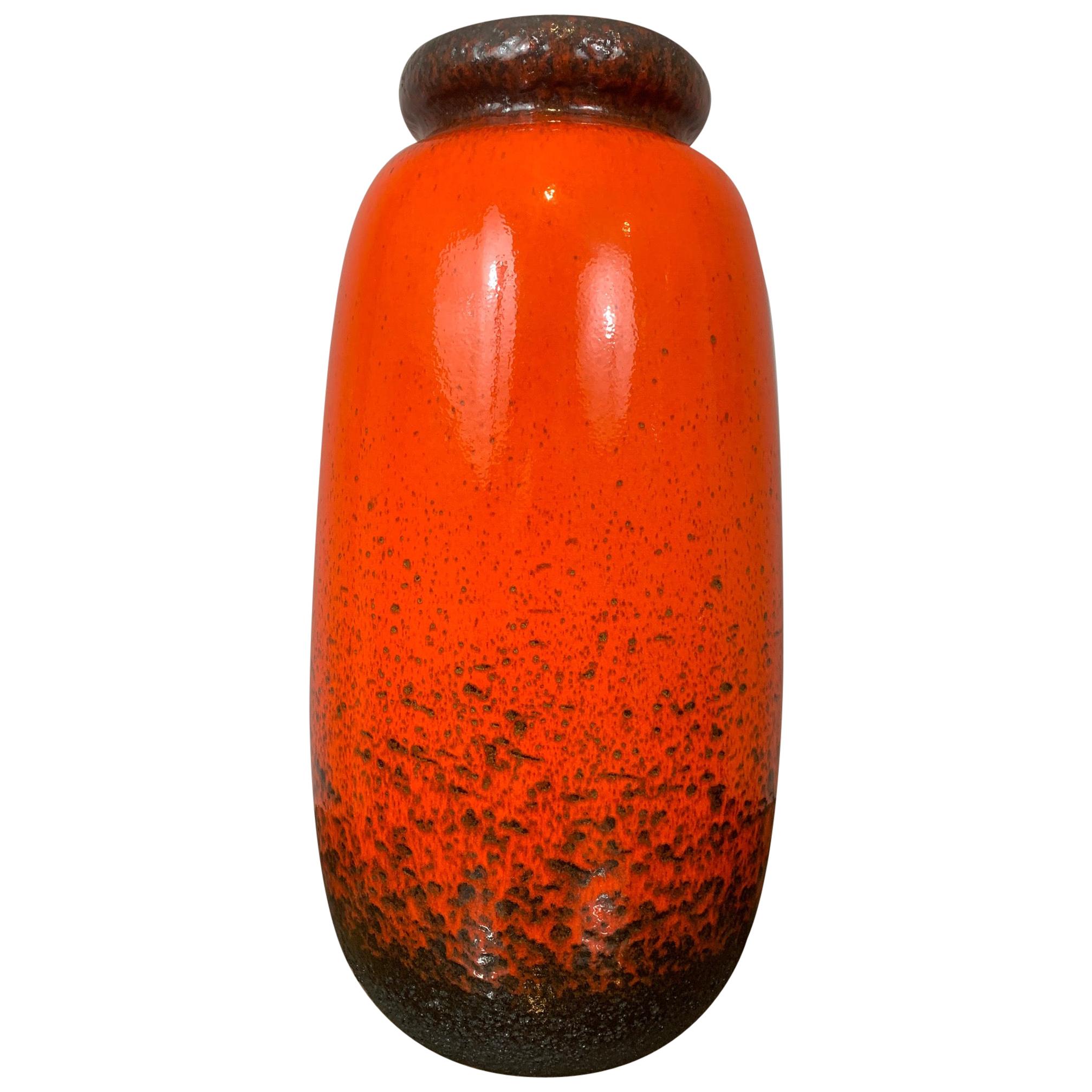 1970s Large West German Fat Lava Scheurich Keramik Orange and Brown Vase 284/53