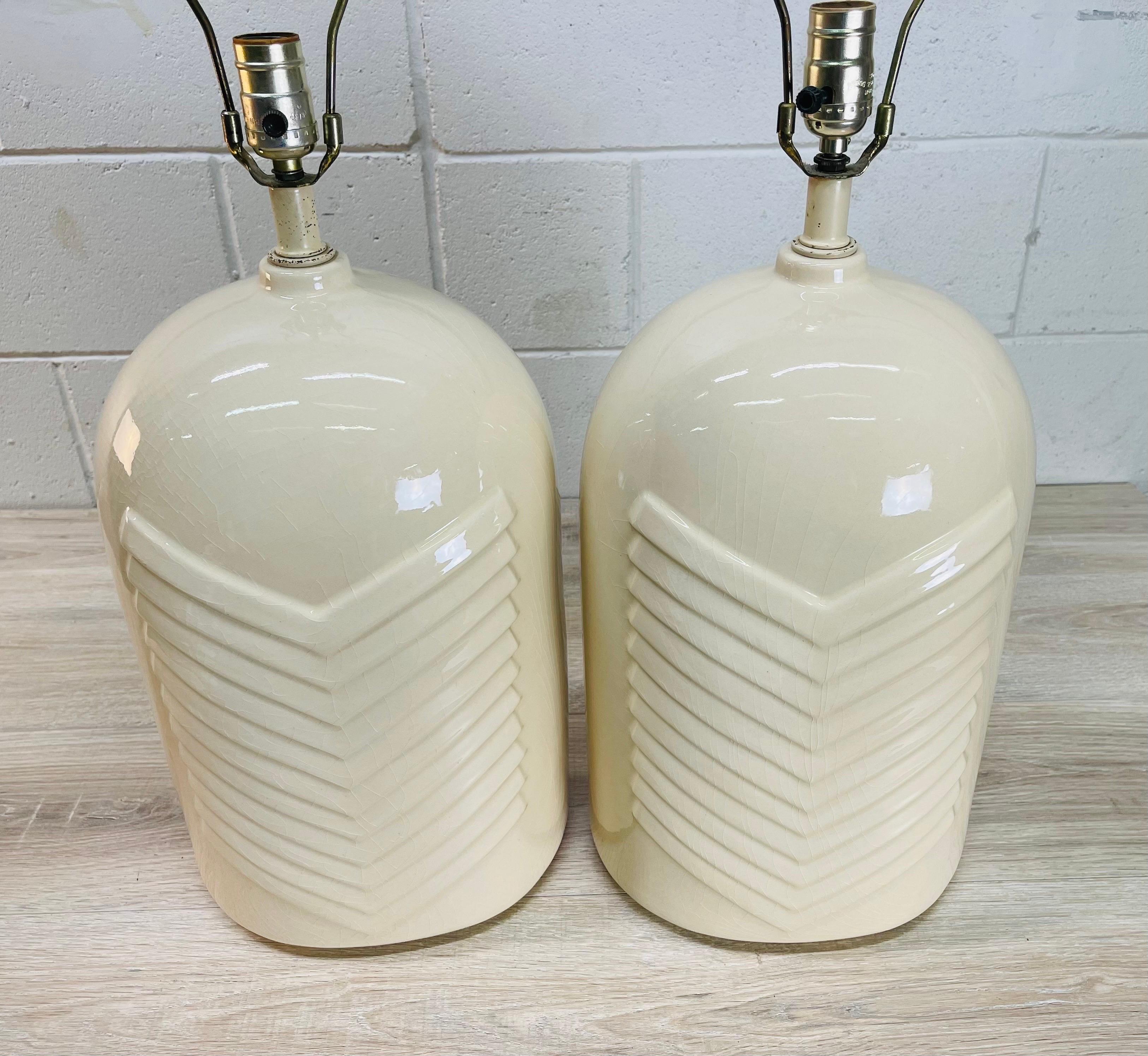 Mid-Century Modern 1970s Large White Ceramic Table Lamps, Pair For Sale