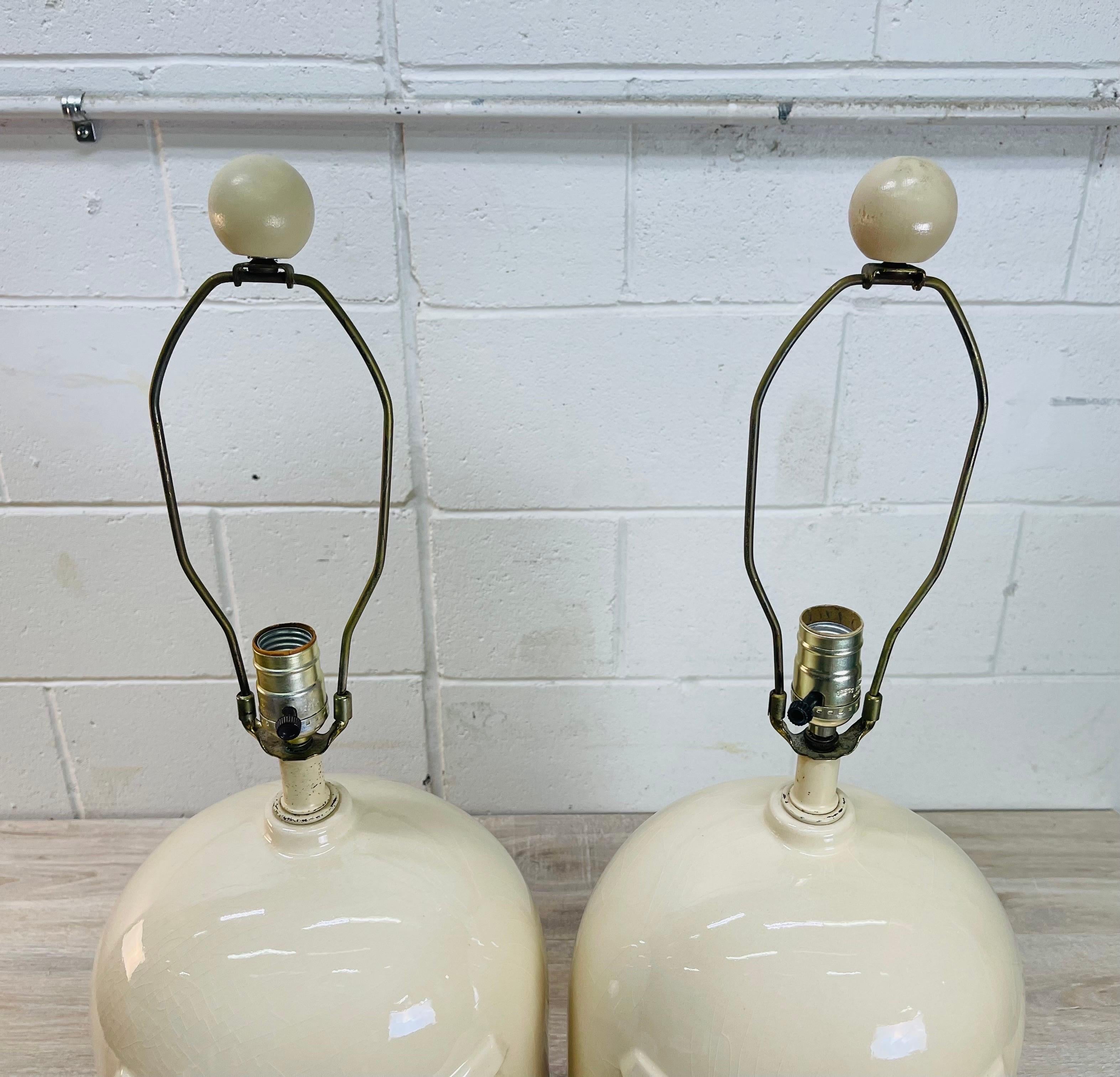 1970s Large White Ceramic Table Lamps, Pair In Good Condition For Sale In Amherst, NH