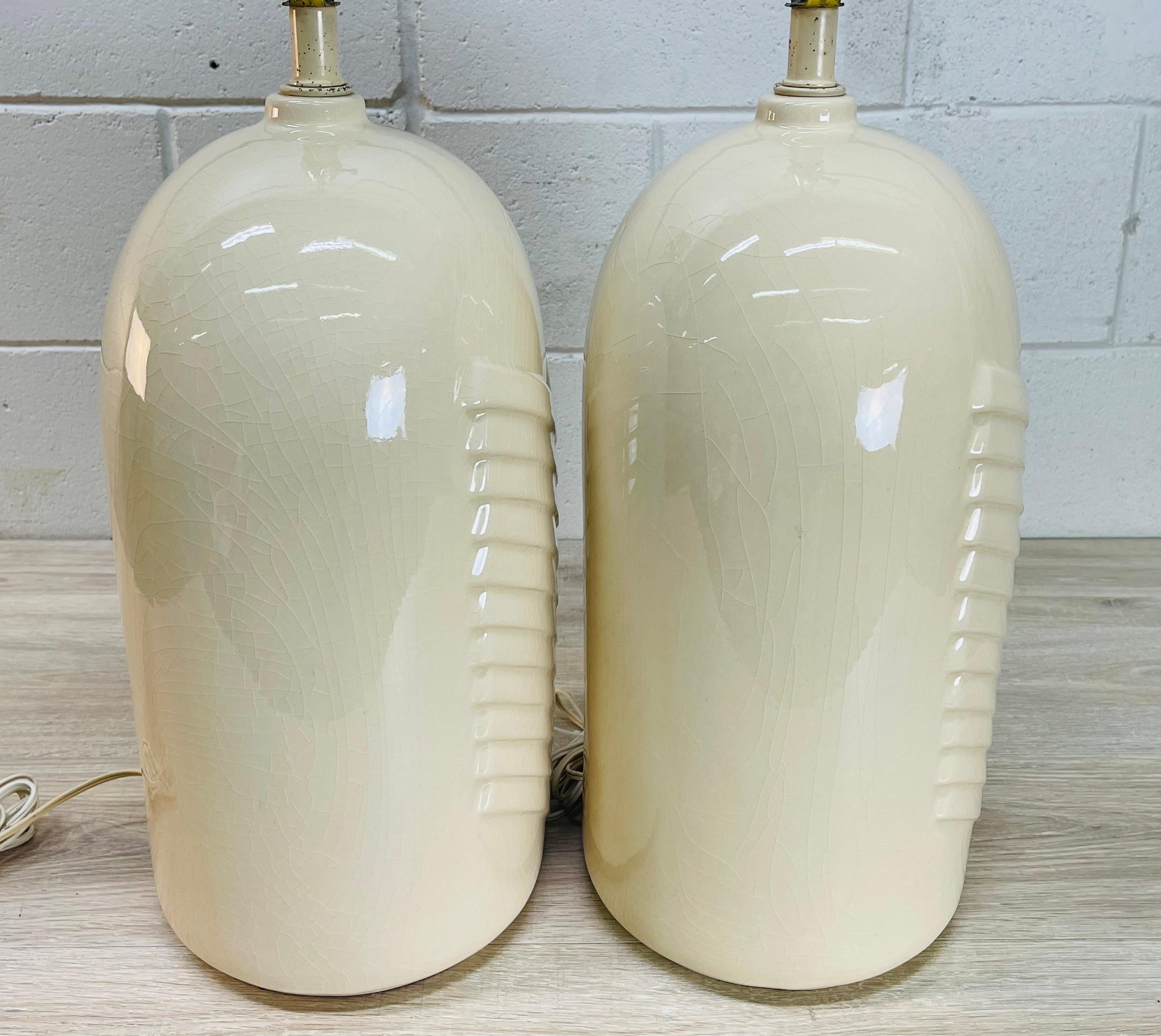 1970s Large White Ceramic Table Lamps, Pair For Sale 4