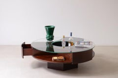 1970's Large wooden center table with side drawers