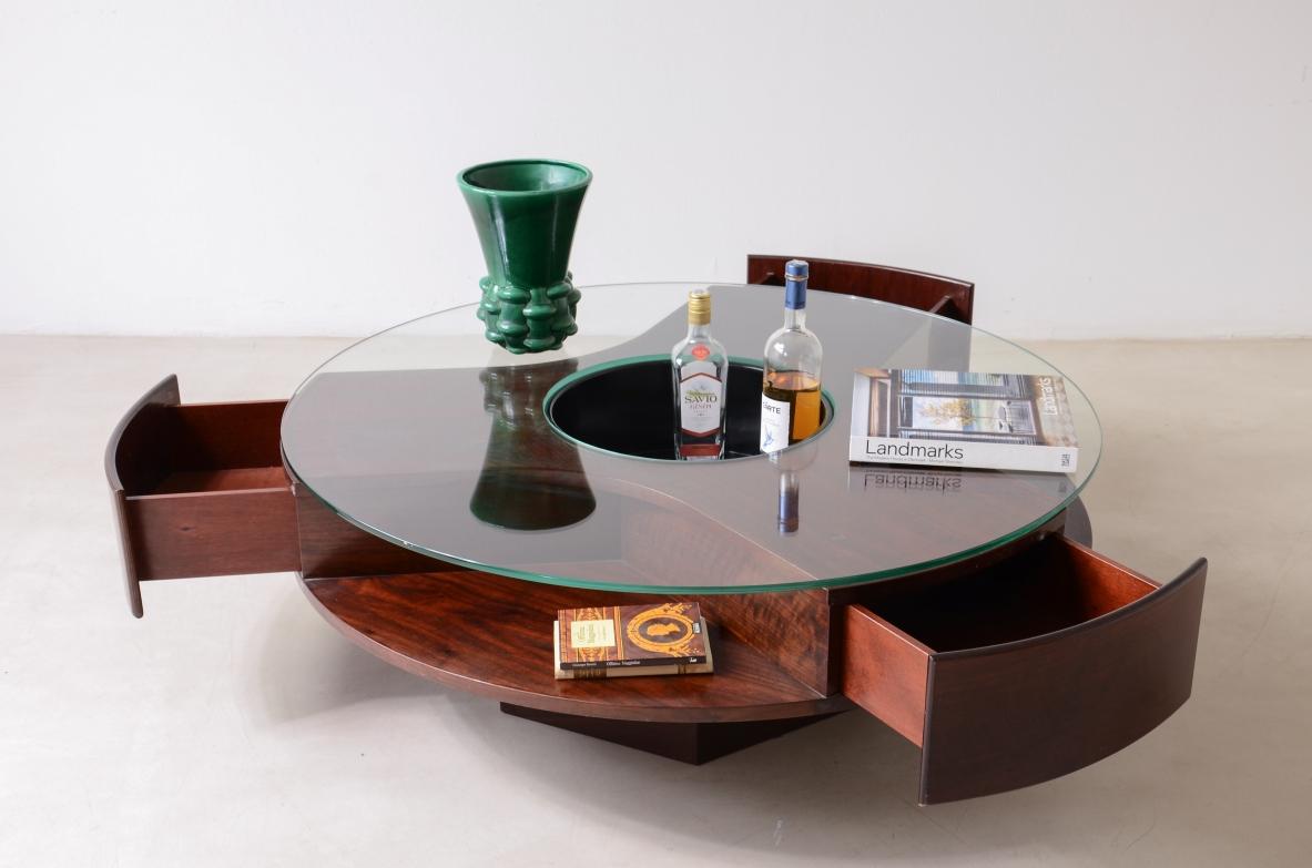 Mid-Century Modern 1970's Large wooden center table with side drawers