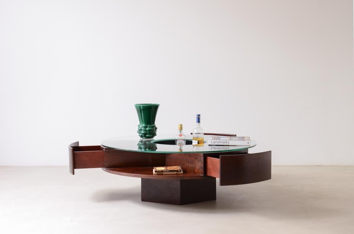 20th Century 1970's Large wooden center table with side drawers