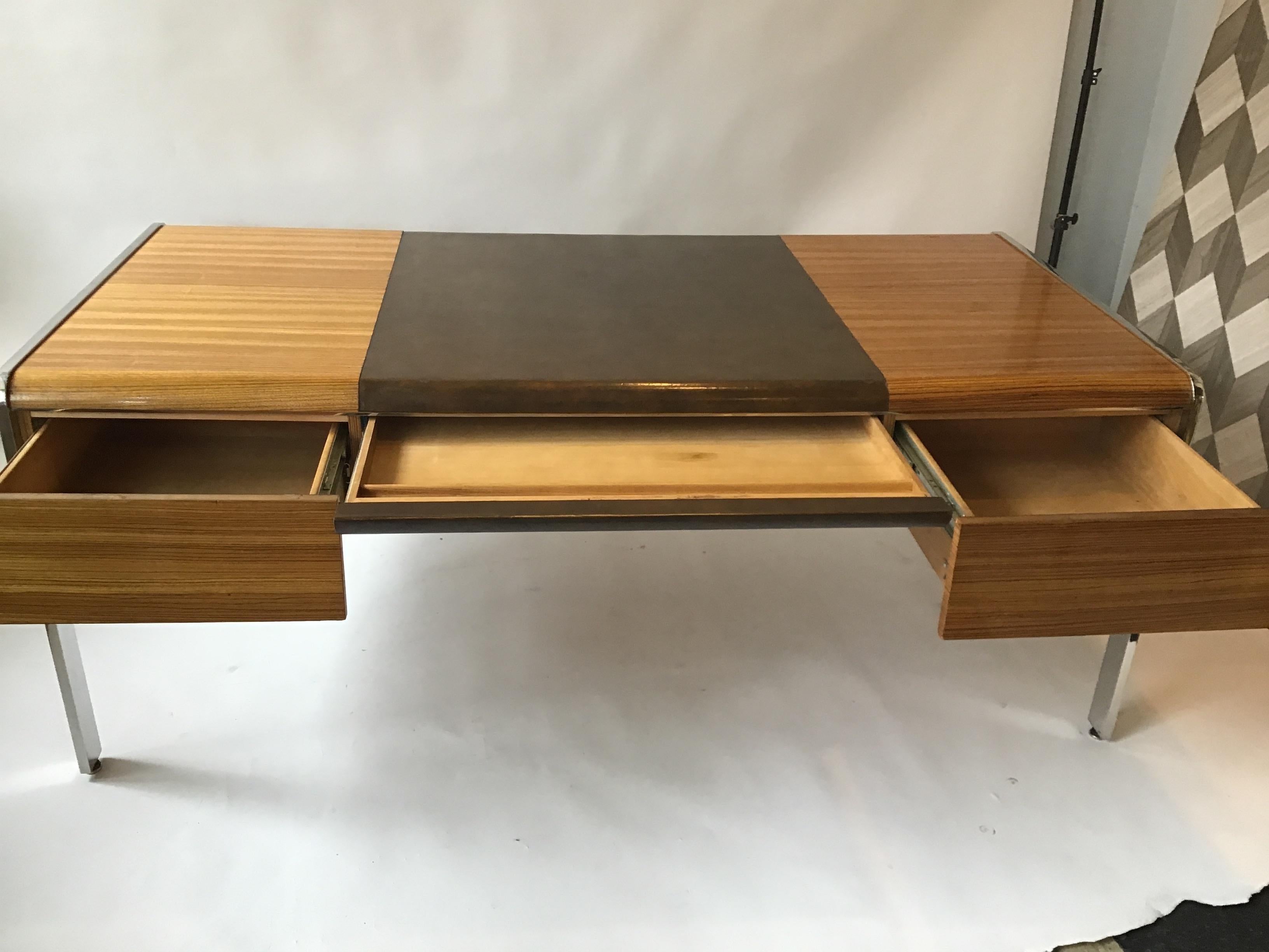 1970s Large Zebra Wood and Chrome Desk by Leon Rosen for Pace 8