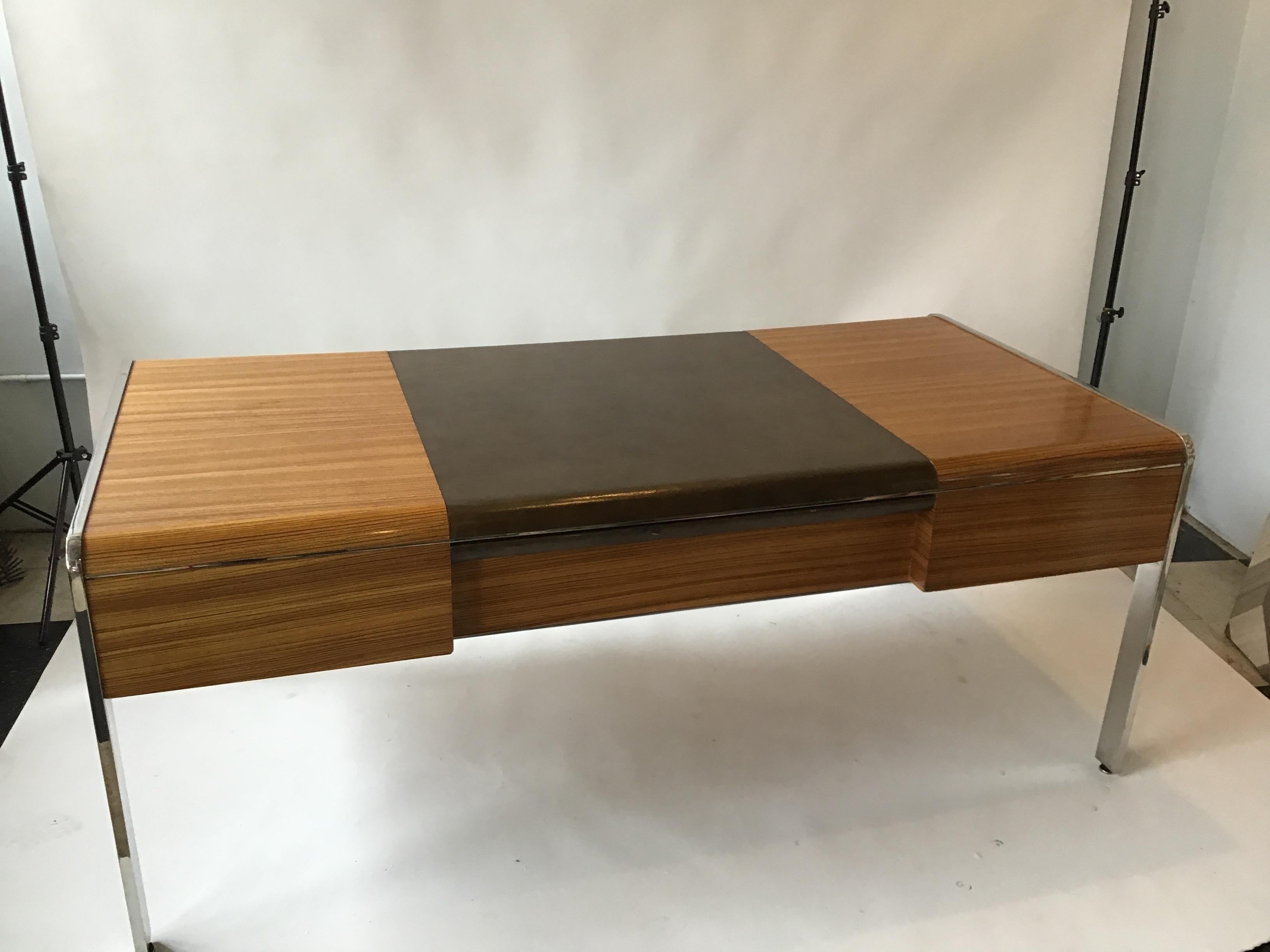 1970s Large Zebra Wood and Chrome Desk by Leon Rosen for Pace 11