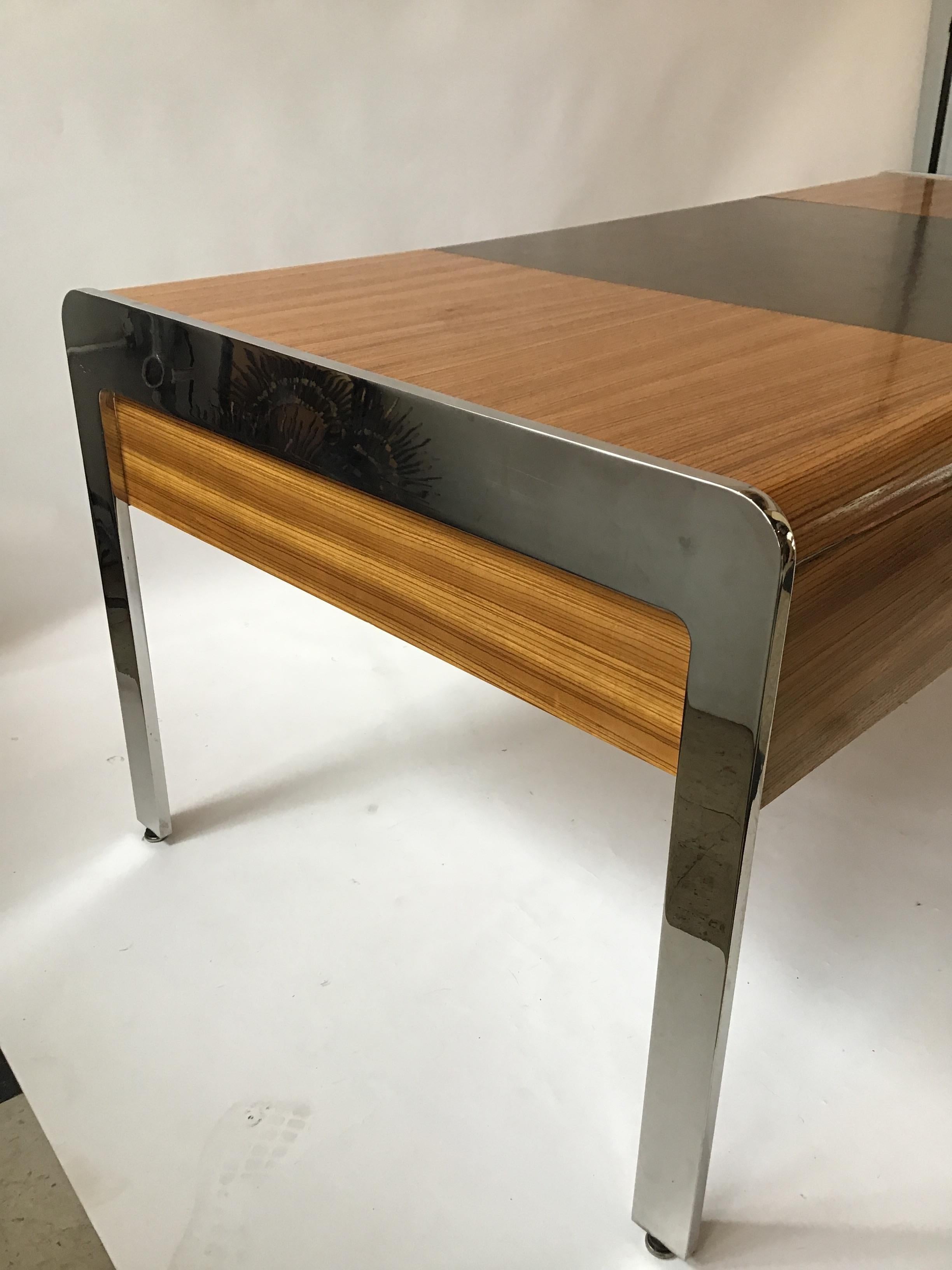 1970s Large Zebra Wood and Chrome Desk by Leon Rosen for Pace 1