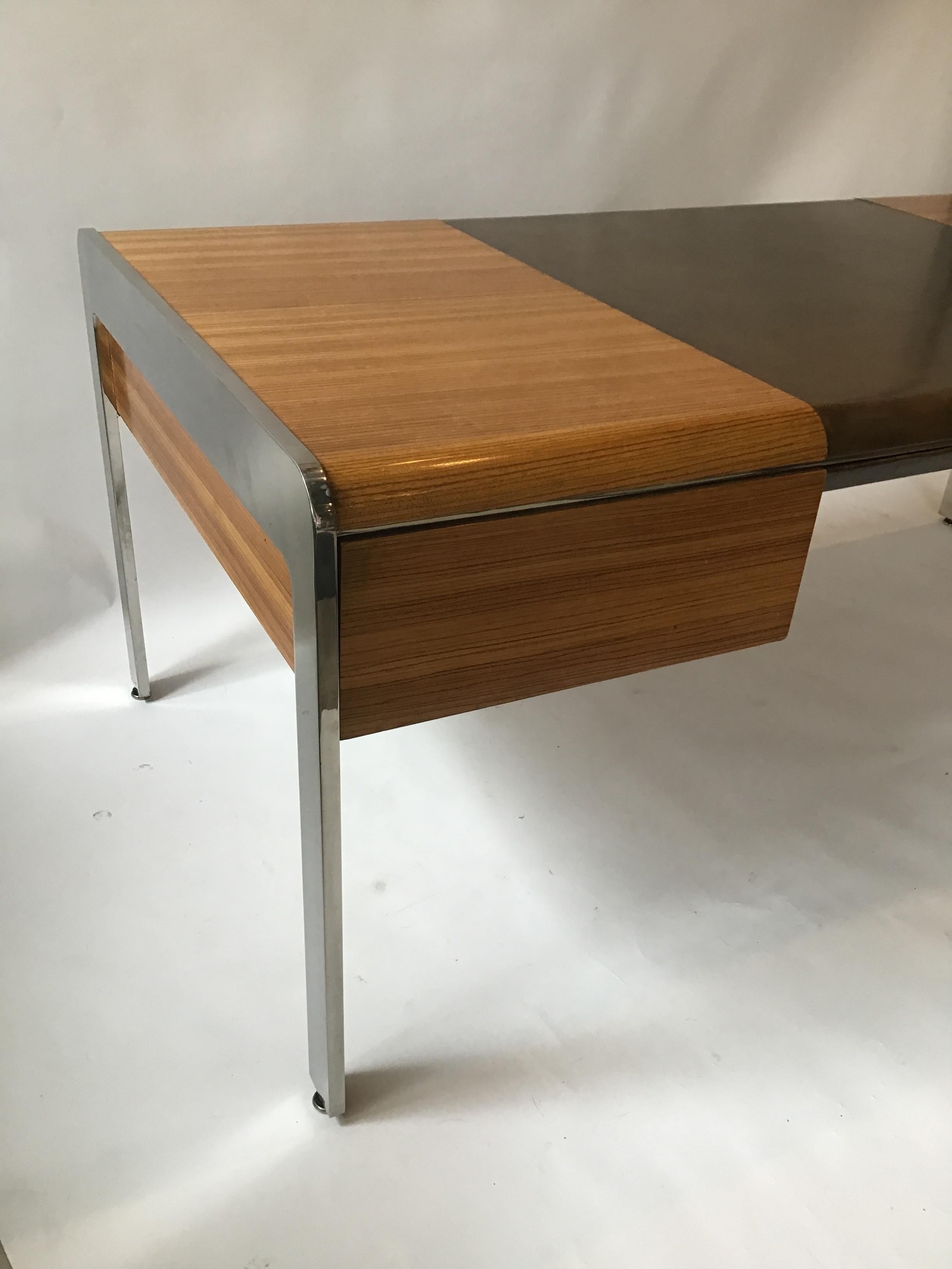 1970s Large Zebra Wood and Chrome Desk by Leon Rosen for Pace 2