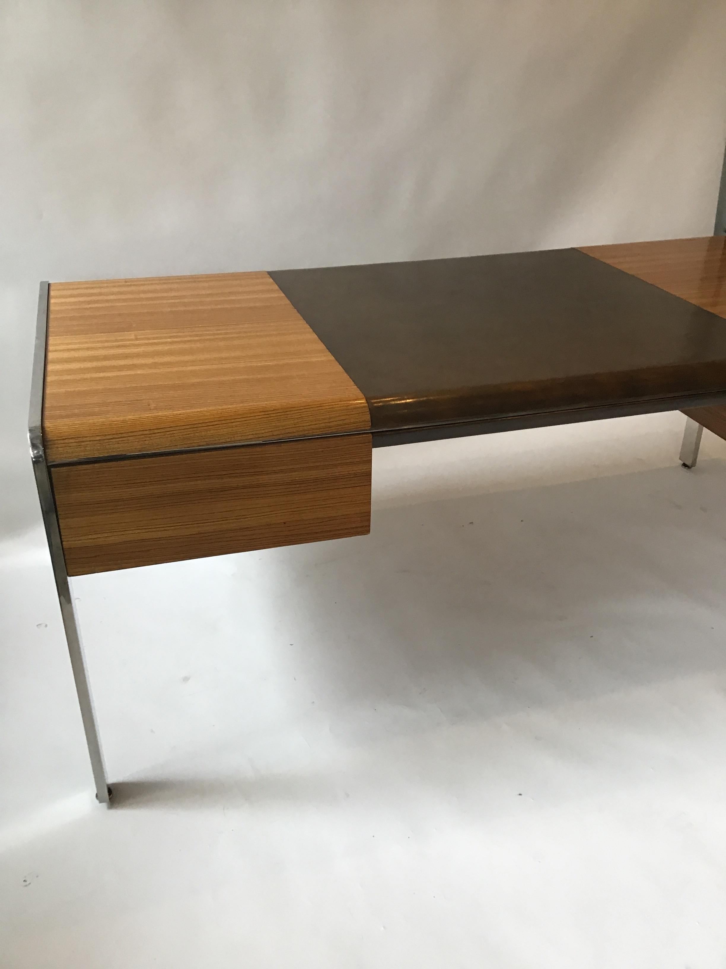 1970s Large Zebra Wood and Chrome Desk by Leon Rosen for Pace 3