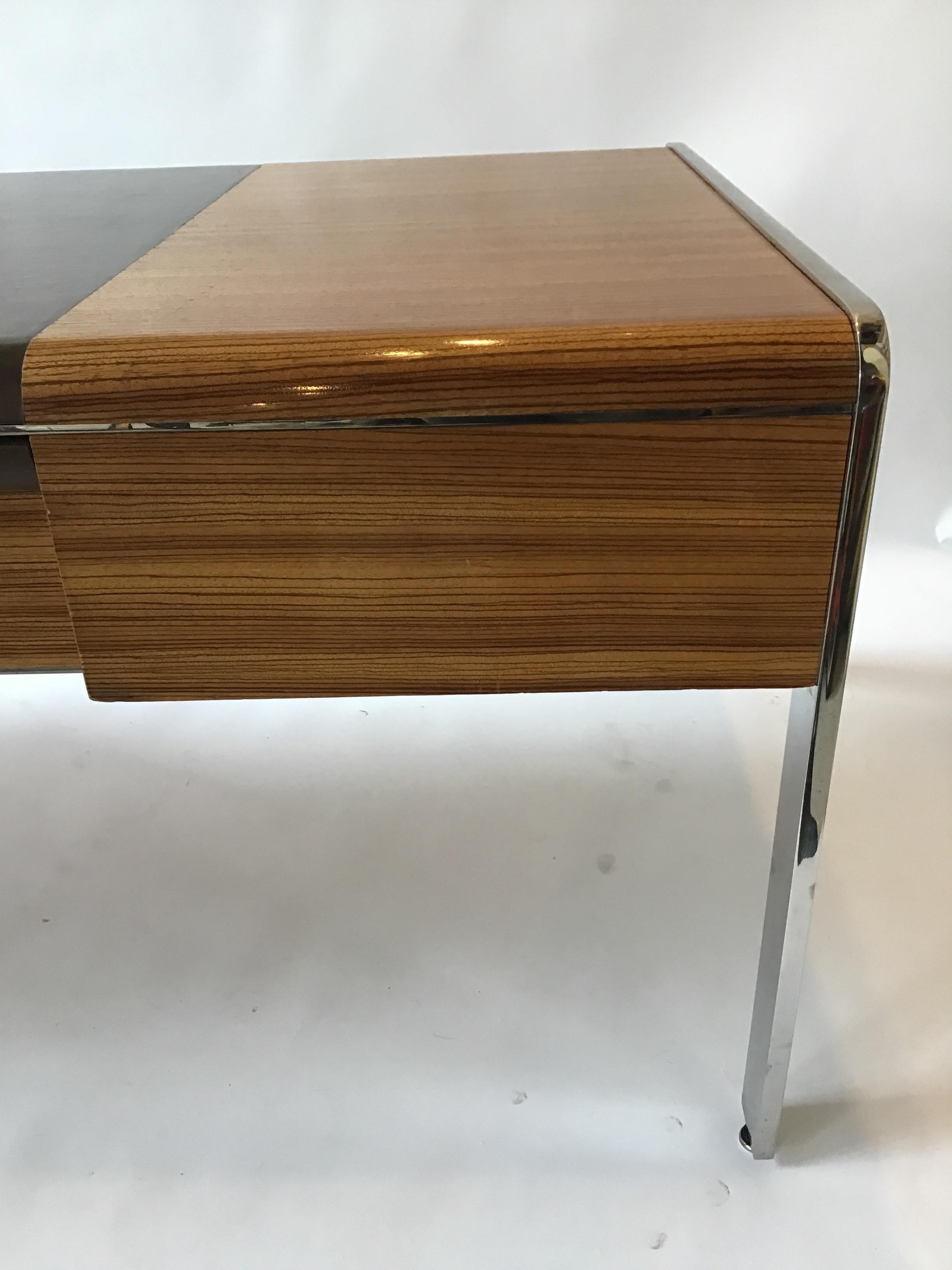 1970s Large Zebra Wood and Chrome Desk by Leon Rosen for Pace 4