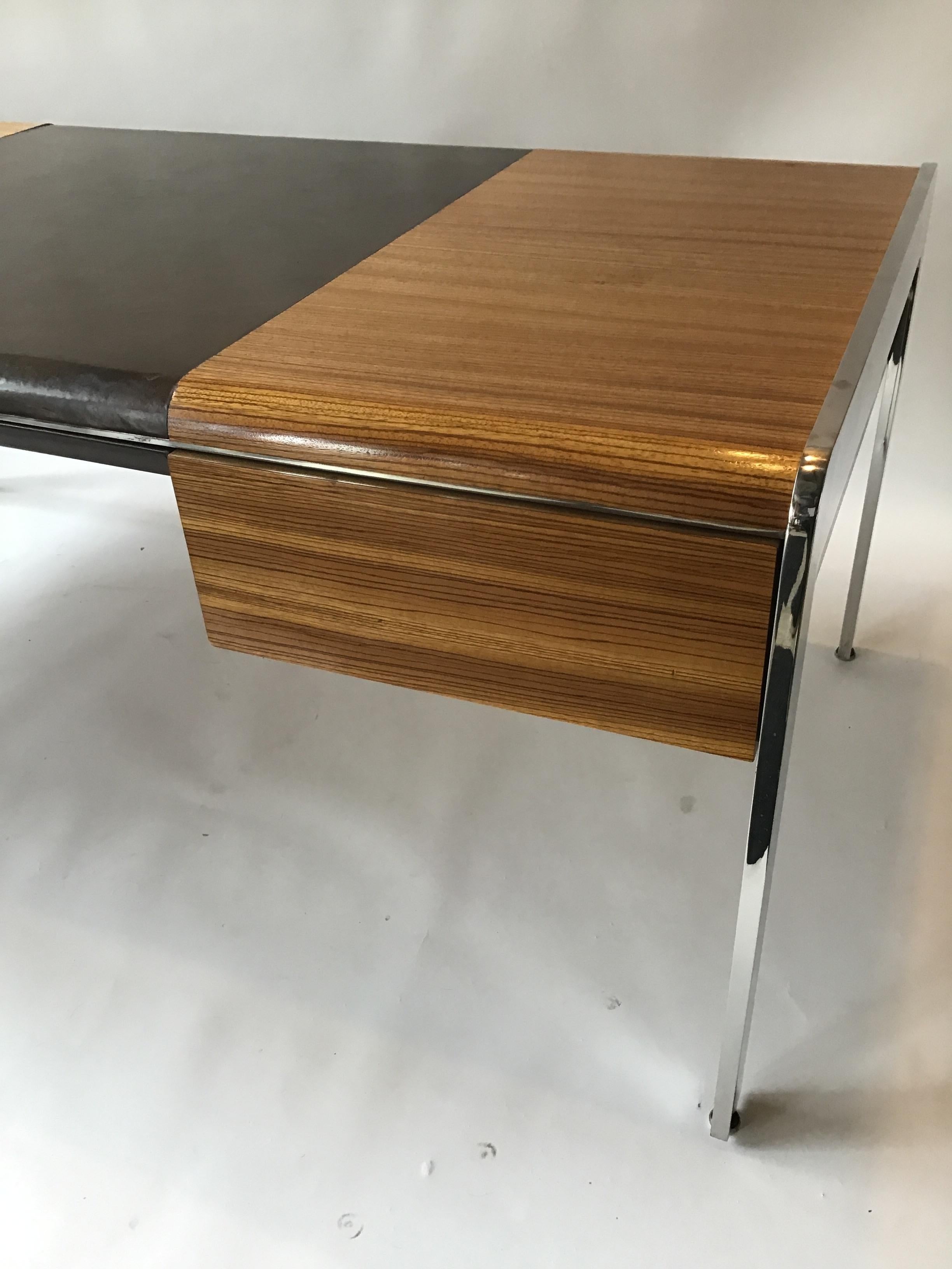 1970s Large Zebra Wood and Chrome Desk by Leon Rosen for Pace 5