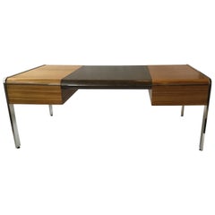 1970s Large Zebra Wood and Chrome Desk by Leon Rosen for Pace