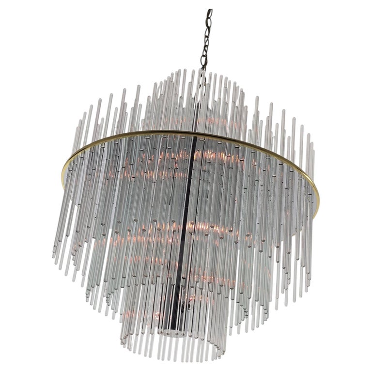 1970s Largest Sciolari Glass Rod Chandelier with 8 Lights , Italy