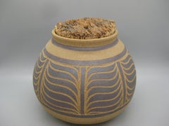1970's Larry & Terry Brown Oregon Studio Pottery Sgraffito Vase Stash Jar Pot