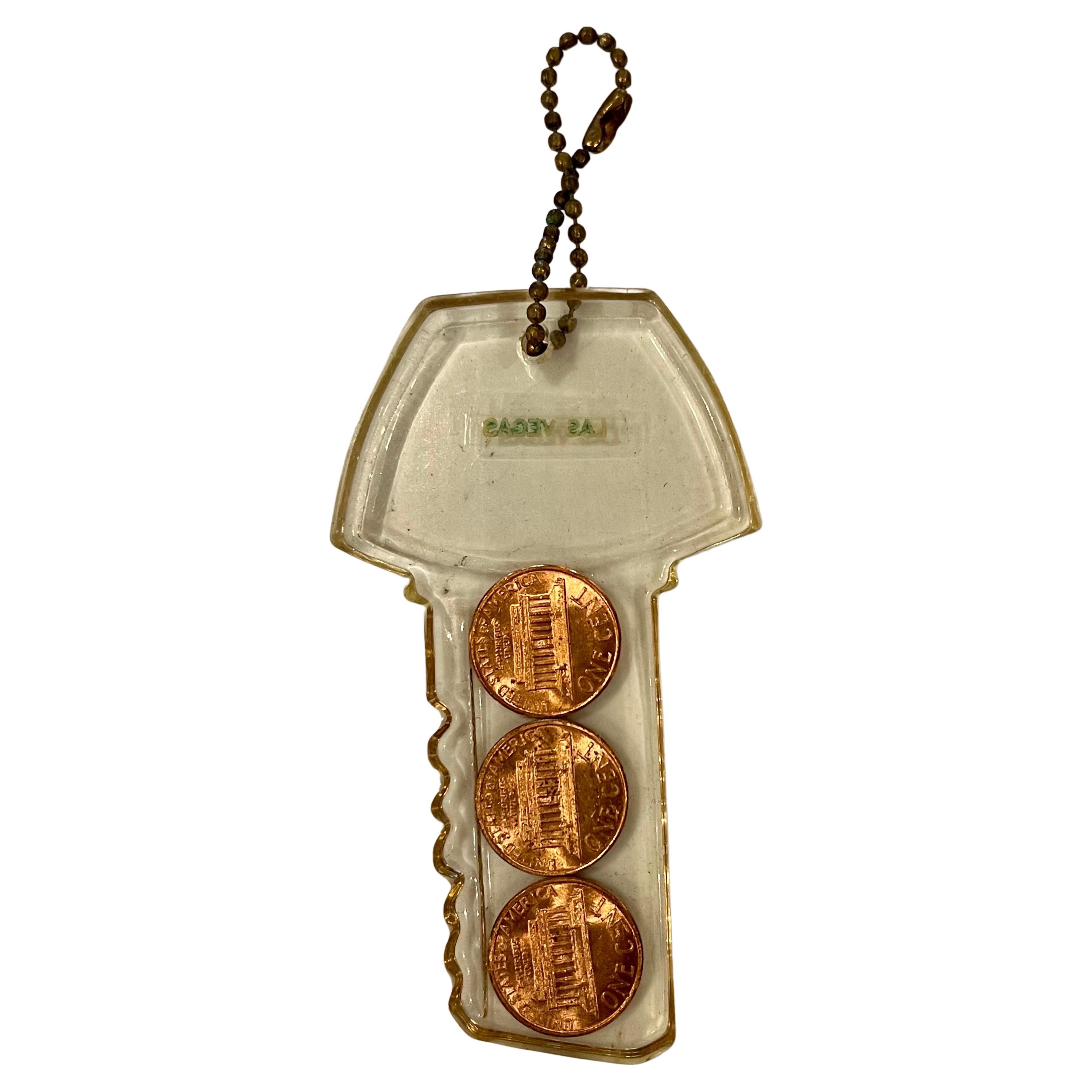 1970s Las Vegas Lucite & Pennies Souvenir Keychain For Sale