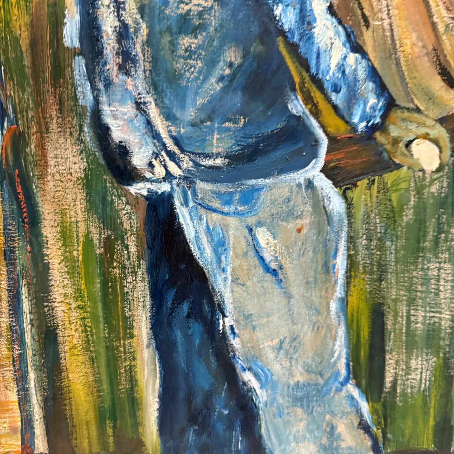 1970s Latin American Art Flower Vendor Oil on Wood For Sale 5