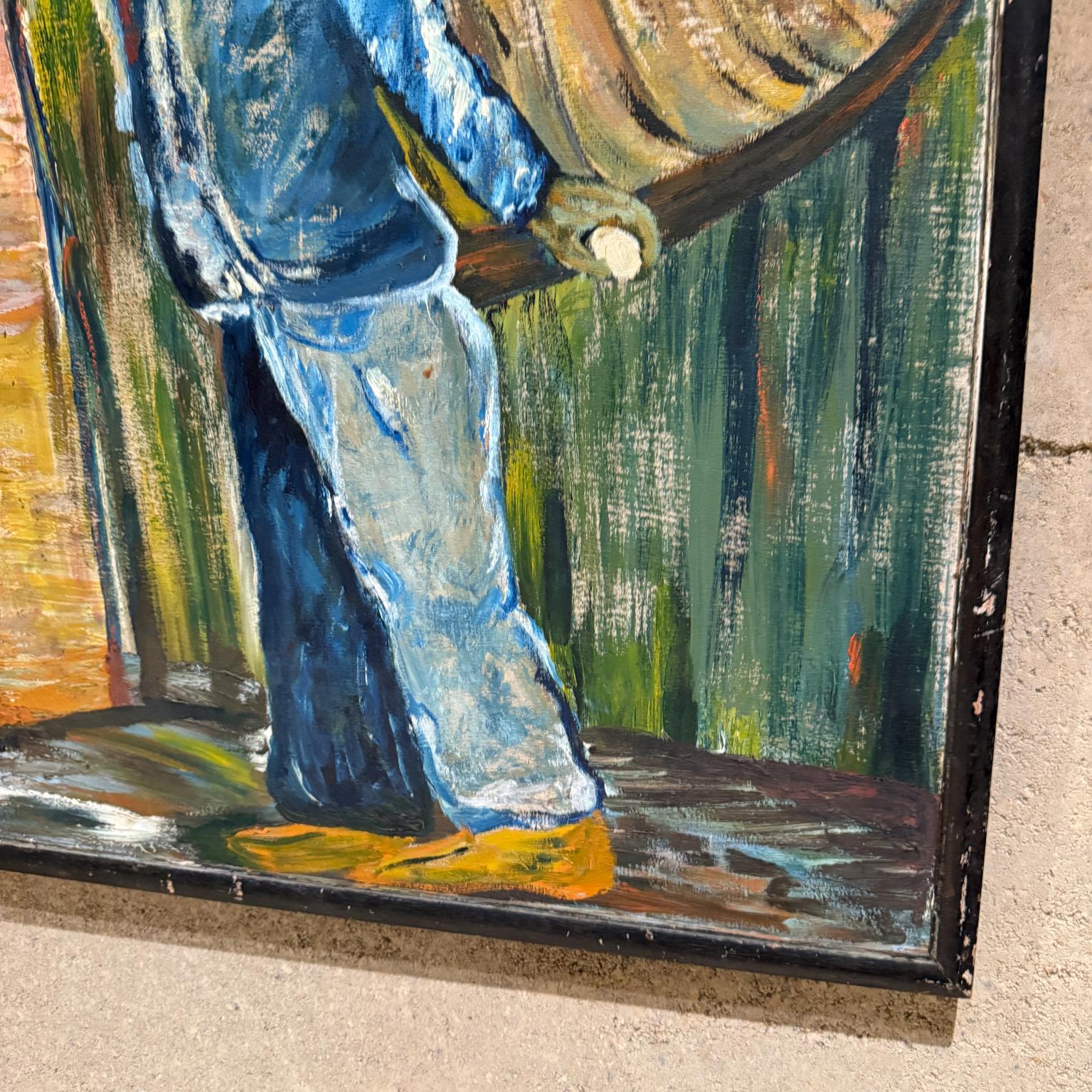 1970s Latin American Art Flower Vendor Oil on Wood For Sale 1