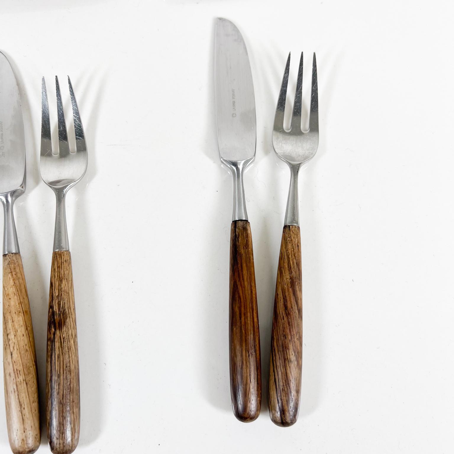 Mid-Century Modern 1970s Lauffer Norway Palisander Stainless Flatware Set of Three Forks Six Knives