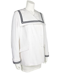 1970s Laura Ashley Double Breasted White and Black Sailor Jacket (Veste de marin blanche et noire à double boutonnage)