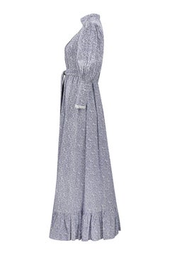 1970s Laura Ashley Edwardian Style navy and White Cotton Dress