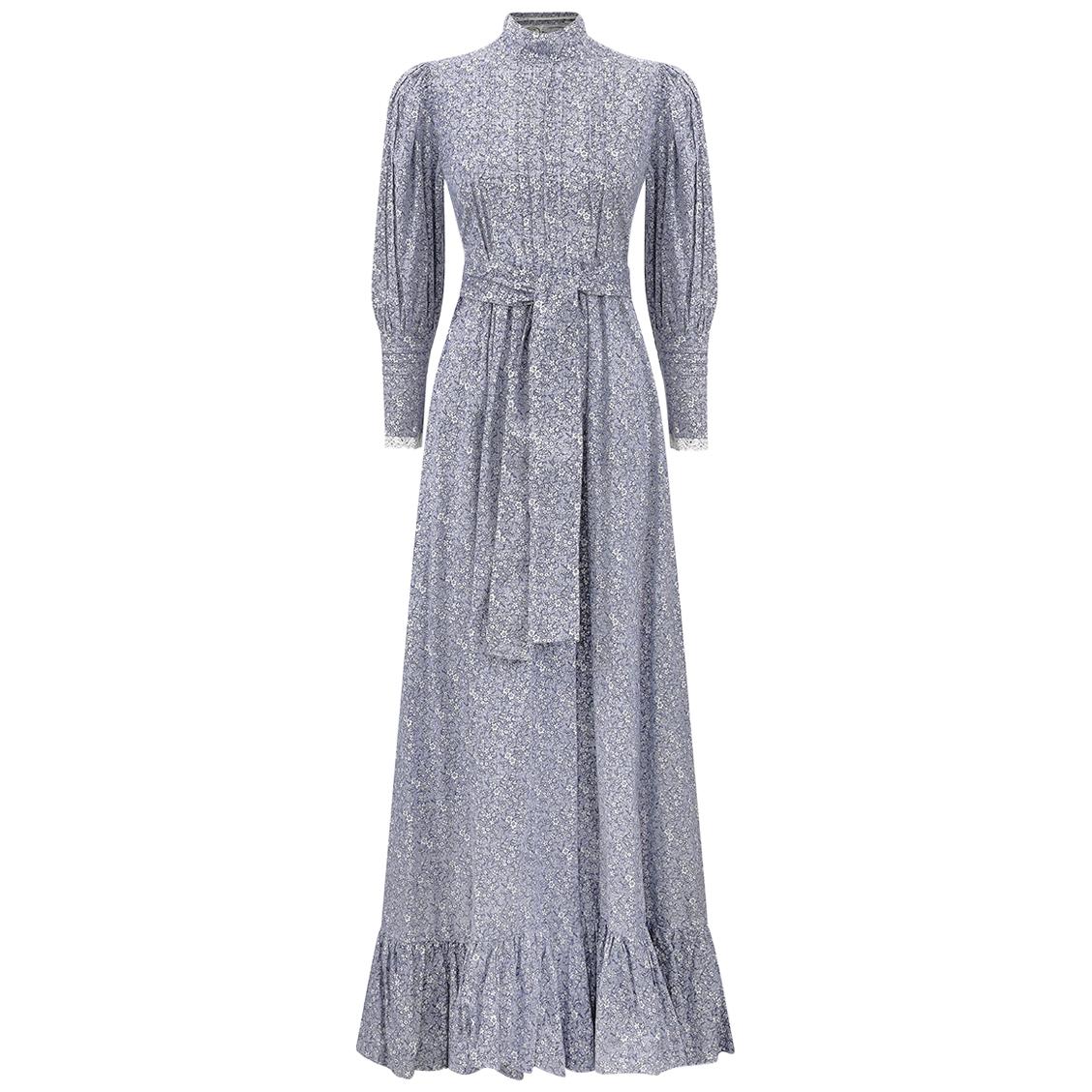 1970s Laura Ashley Edwardian Style navy and White Cotton Dress at 1stDibs