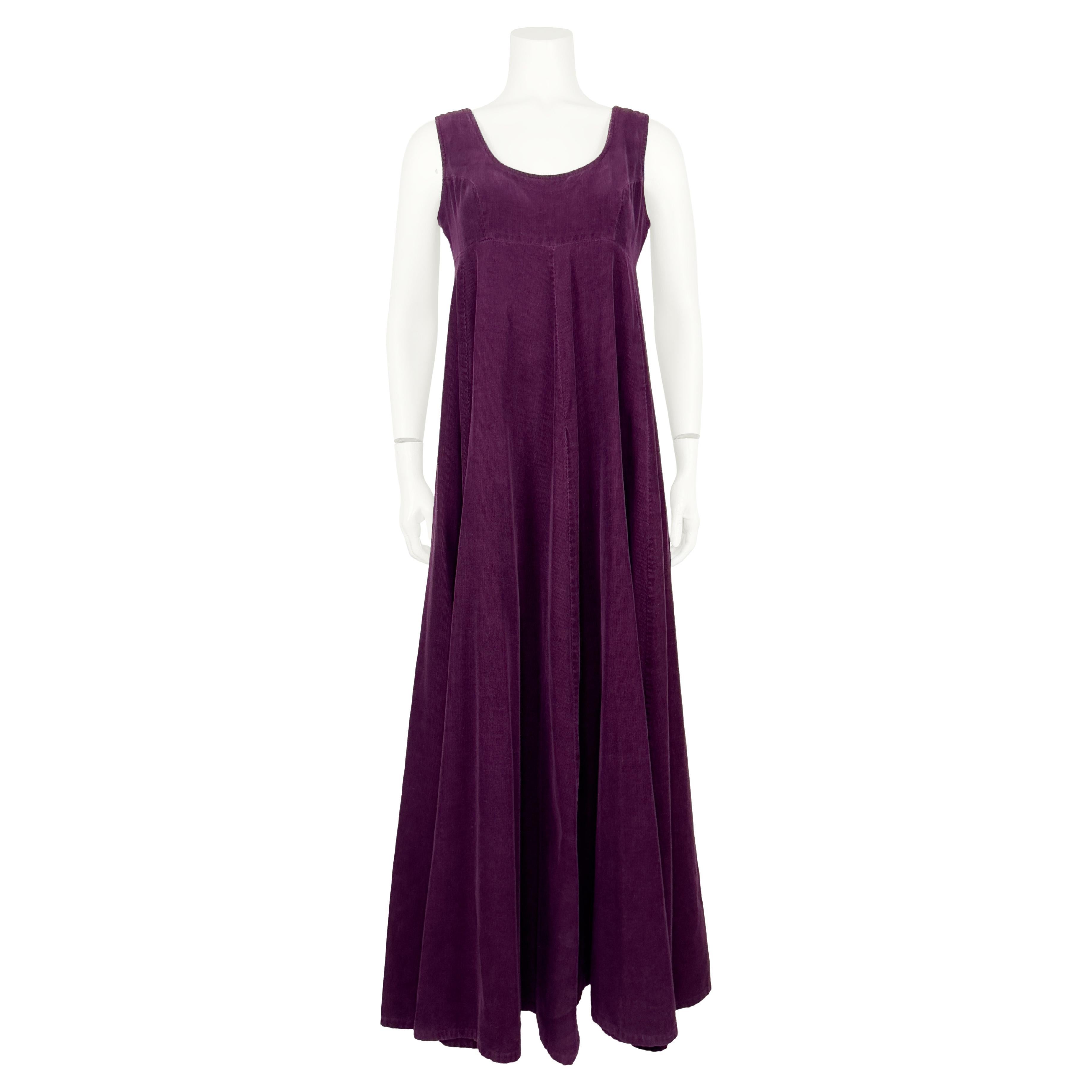 1970's Laura Ashley Plum Corduroy Full Length Dress