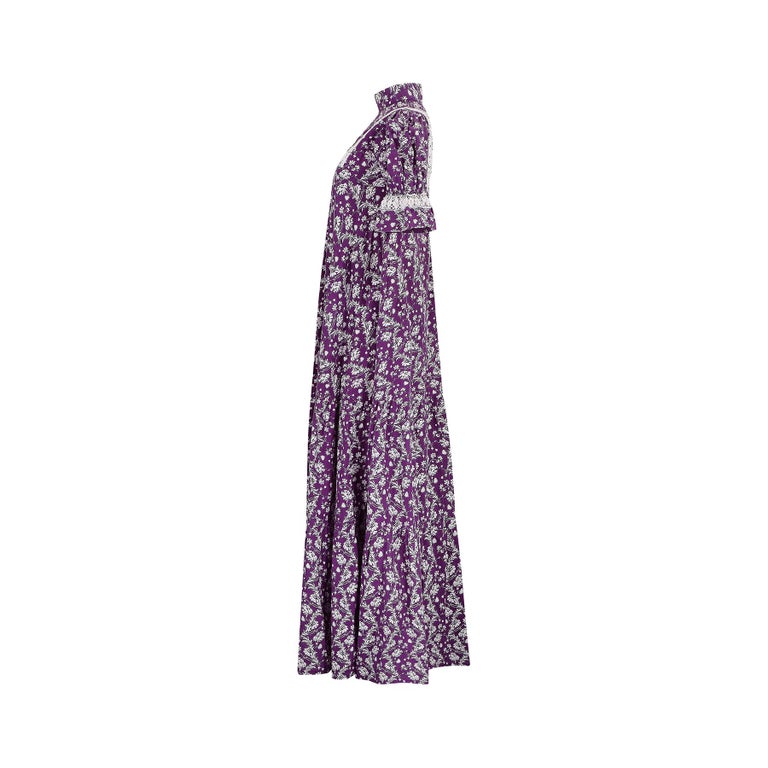 1970s Laura Ashley Purple Floral Print Maxi Dress at 1stDibs