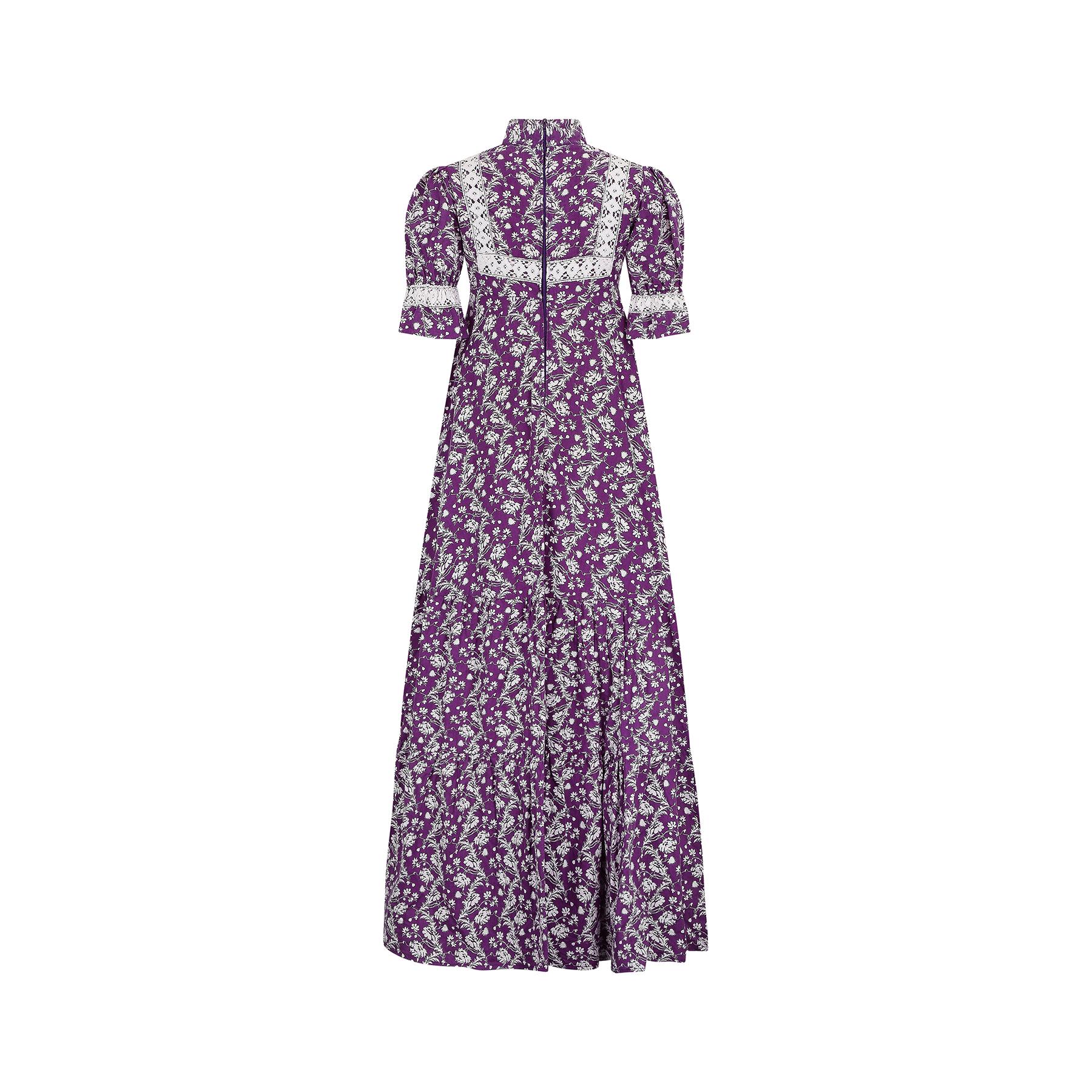Women's 1970s Laura Ashley Purple Floral Print Maxi Dress