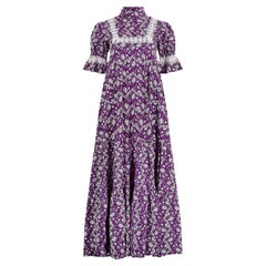 Used 1970s Laura Ashley Purple Floral Print Maxi Dress