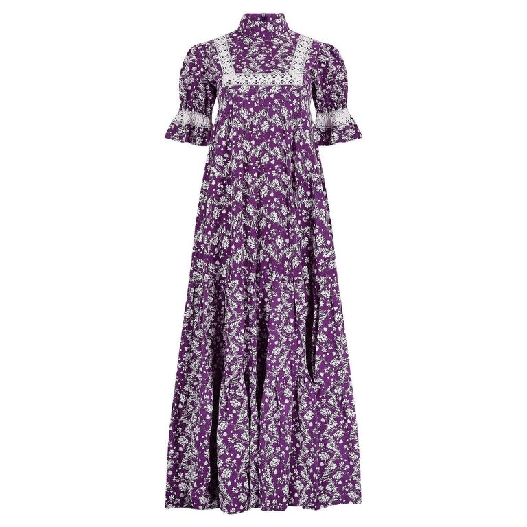 1970s Laura Ashley Purple Floral Print Maxi Dress at 1stDibs