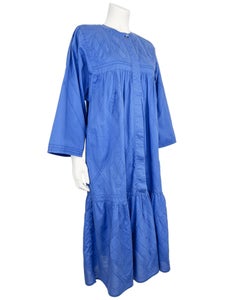 1970s Laura Biagiotti Blue Cotton Smock Dress