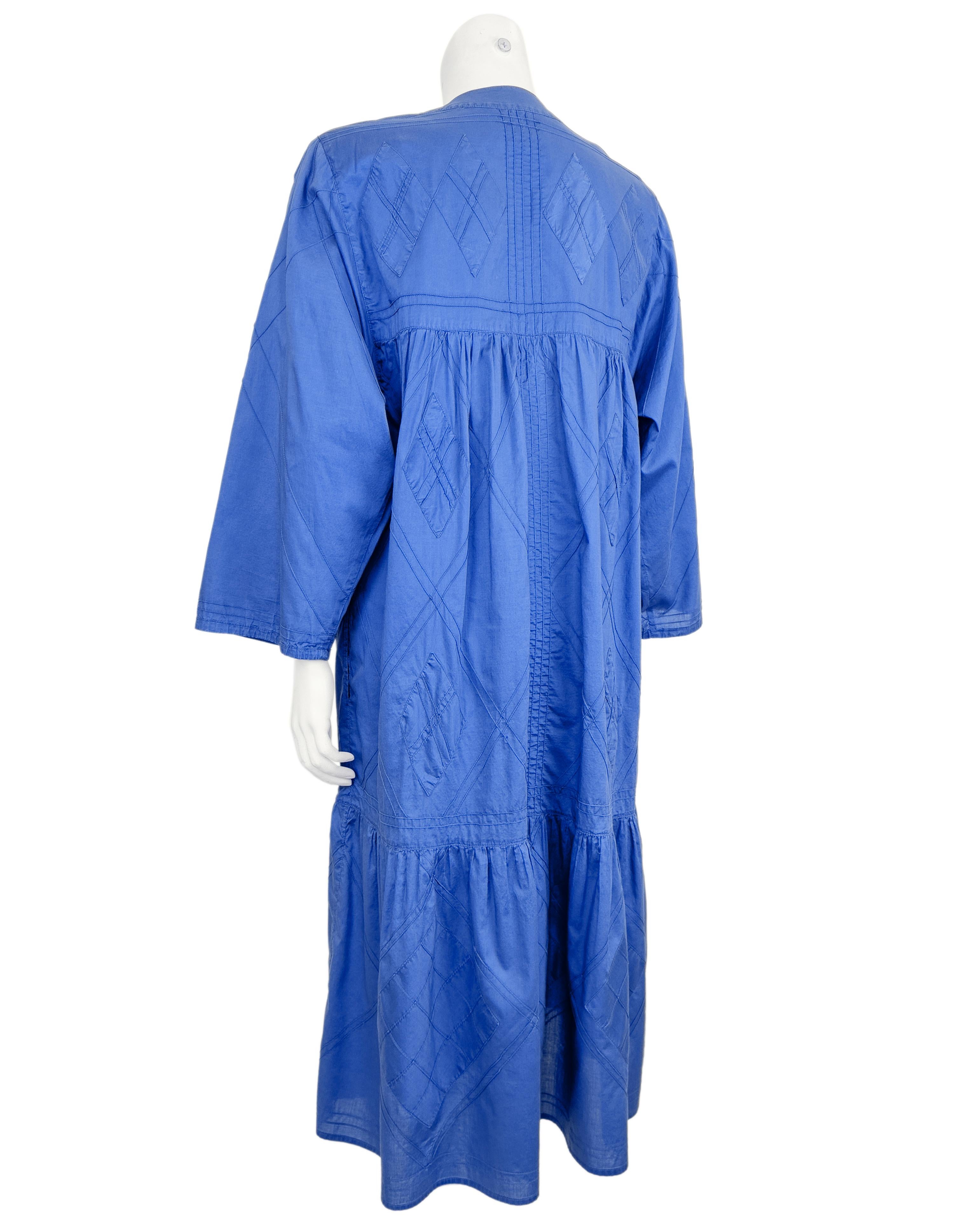 1970s Laura Biagiotti Blue Cotton Smock Dress In Good Condition For Sale In Toronto, Ontario