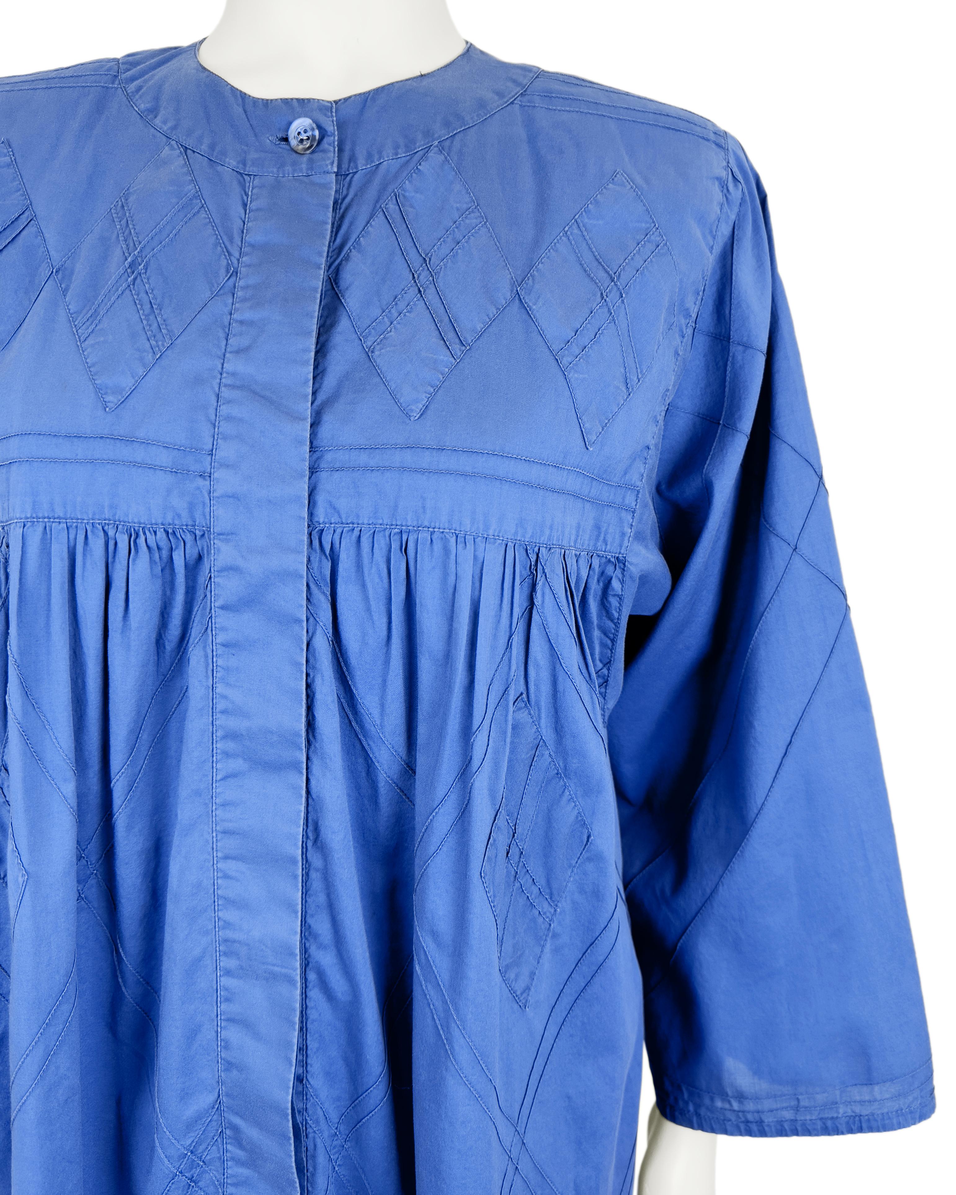Women's 1970s Laura Biagiotti Blue Cotton Smock Dress For Sale