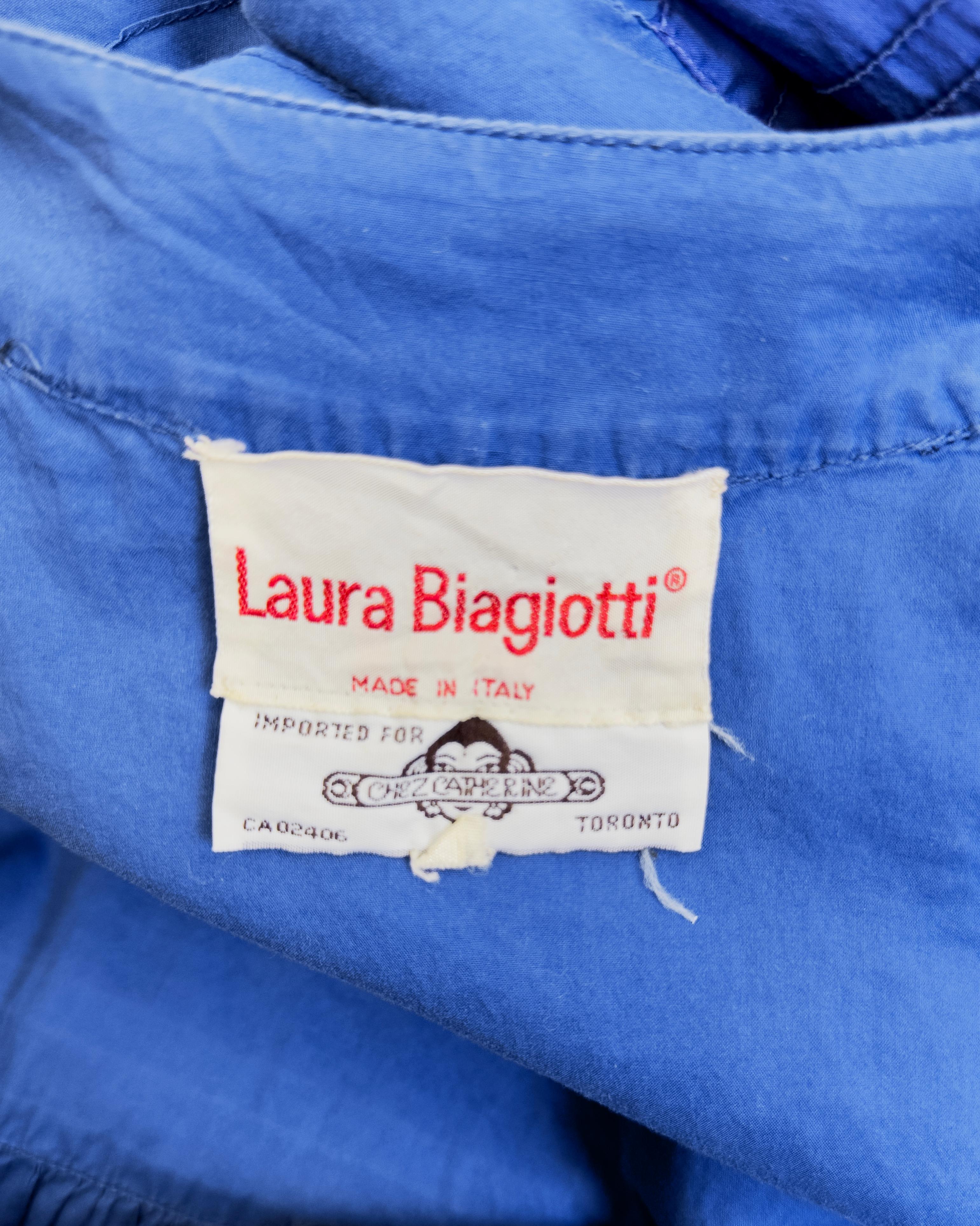 1970s Laura Biagiotti Blue Cotton Smock Dress For Sale 1