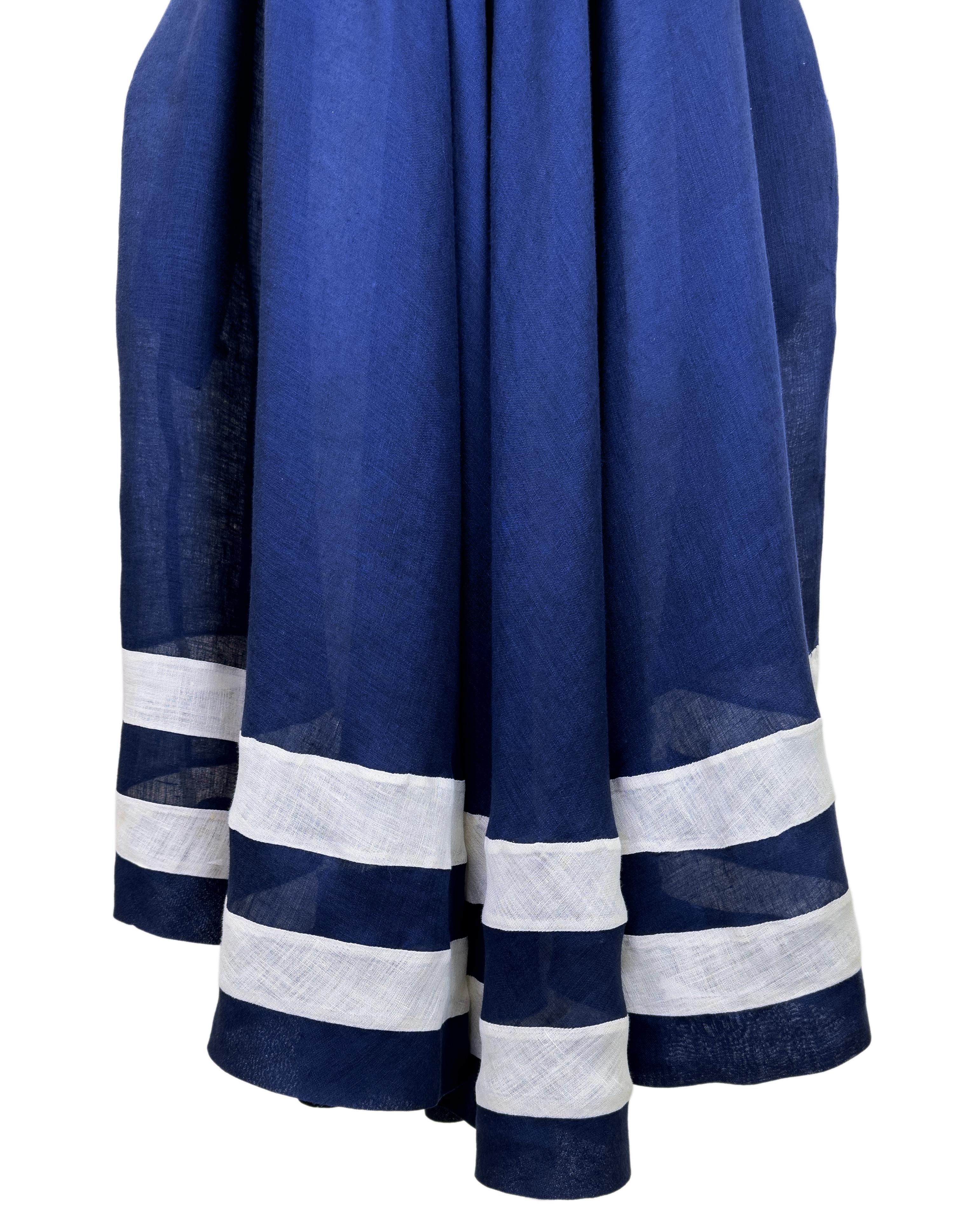 1970er Laura Biagiotti Marineblaues Leinenkleid im Matrosenstil Damen im Angebot