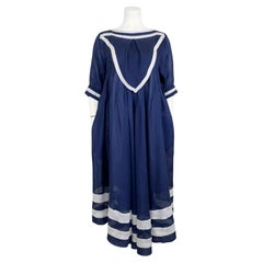 1970er Laura Biagiotti Marineblaues Leinenkleid im Matrosenstil