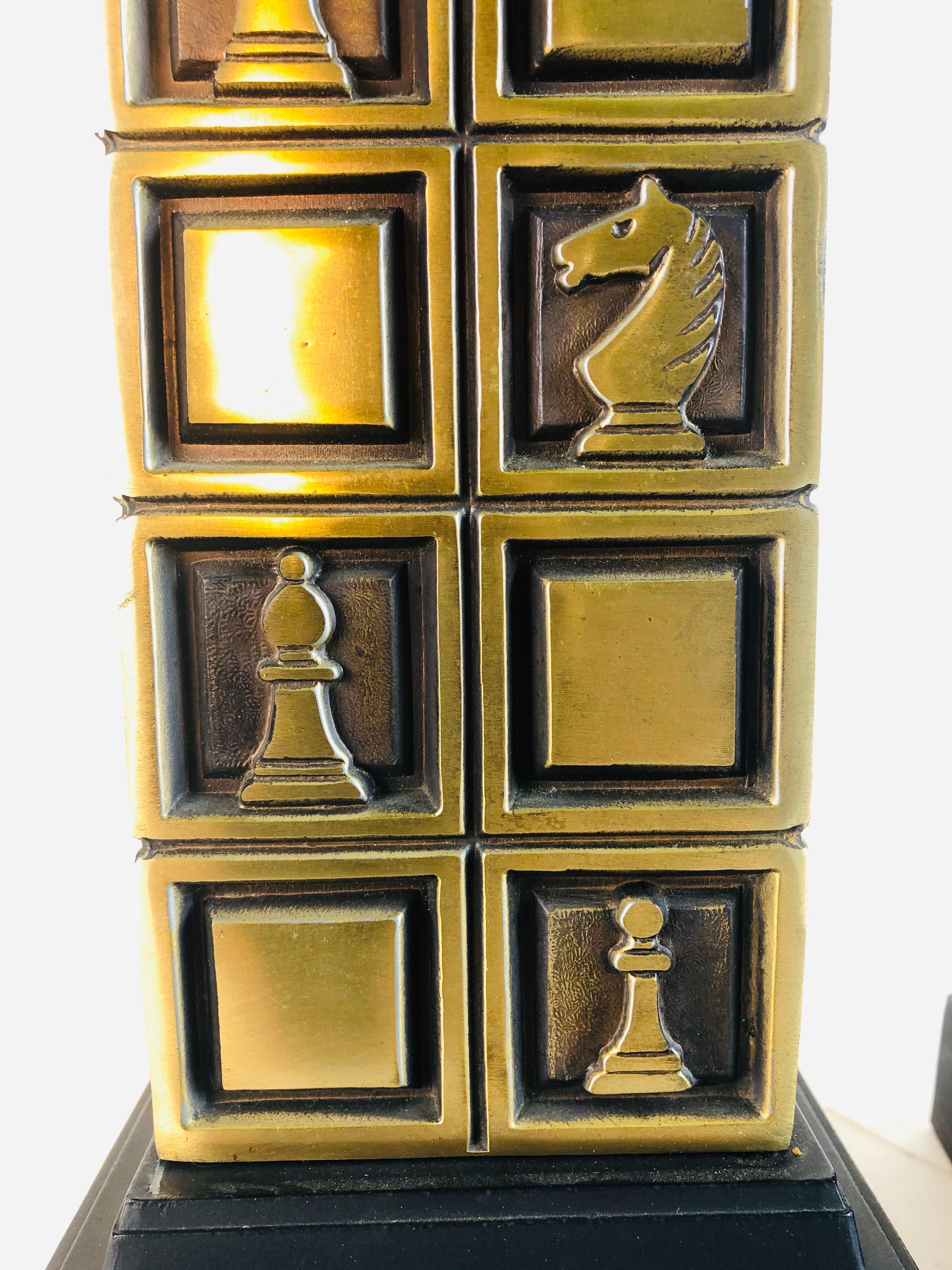 1970s Laurel Lamp Co Brass Chess Table Lamps, Pair For Sale 2