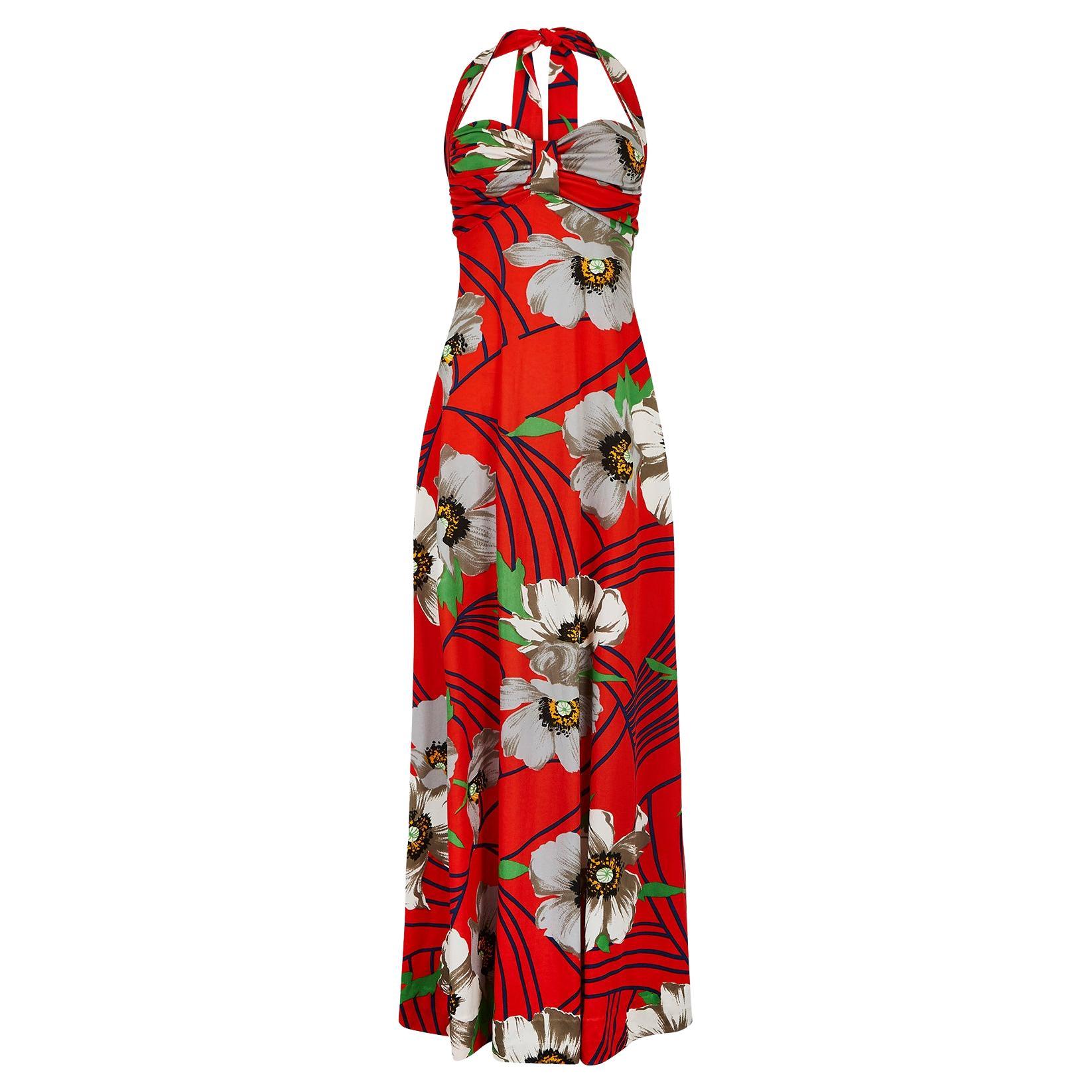 1970s Laurent Servet Jersey Floral Print Dress For Sale