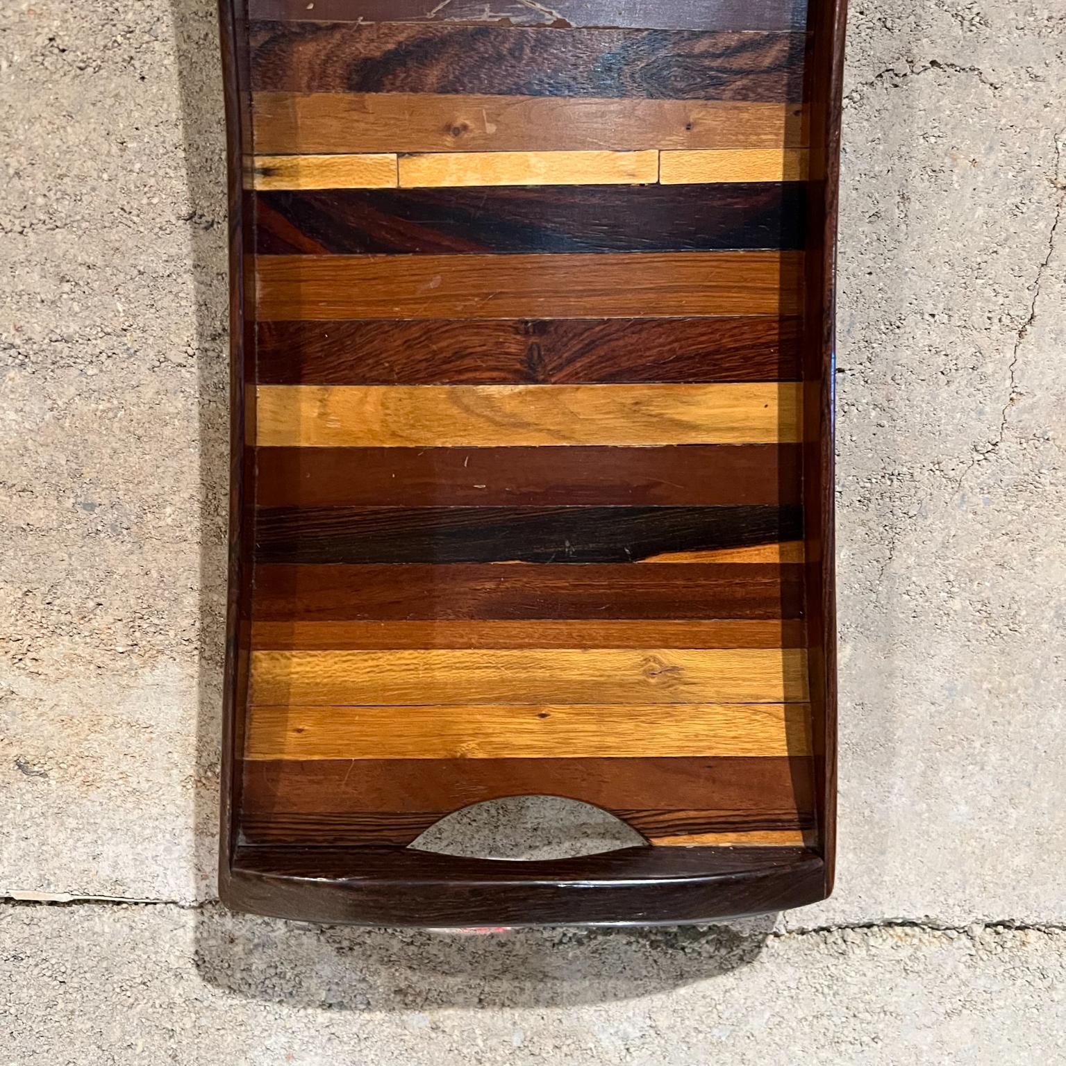 Mid-Century Modern 1970s Layered Exotic Wood Stripe Long Service Tray Don Shoemaker Señal Mexico