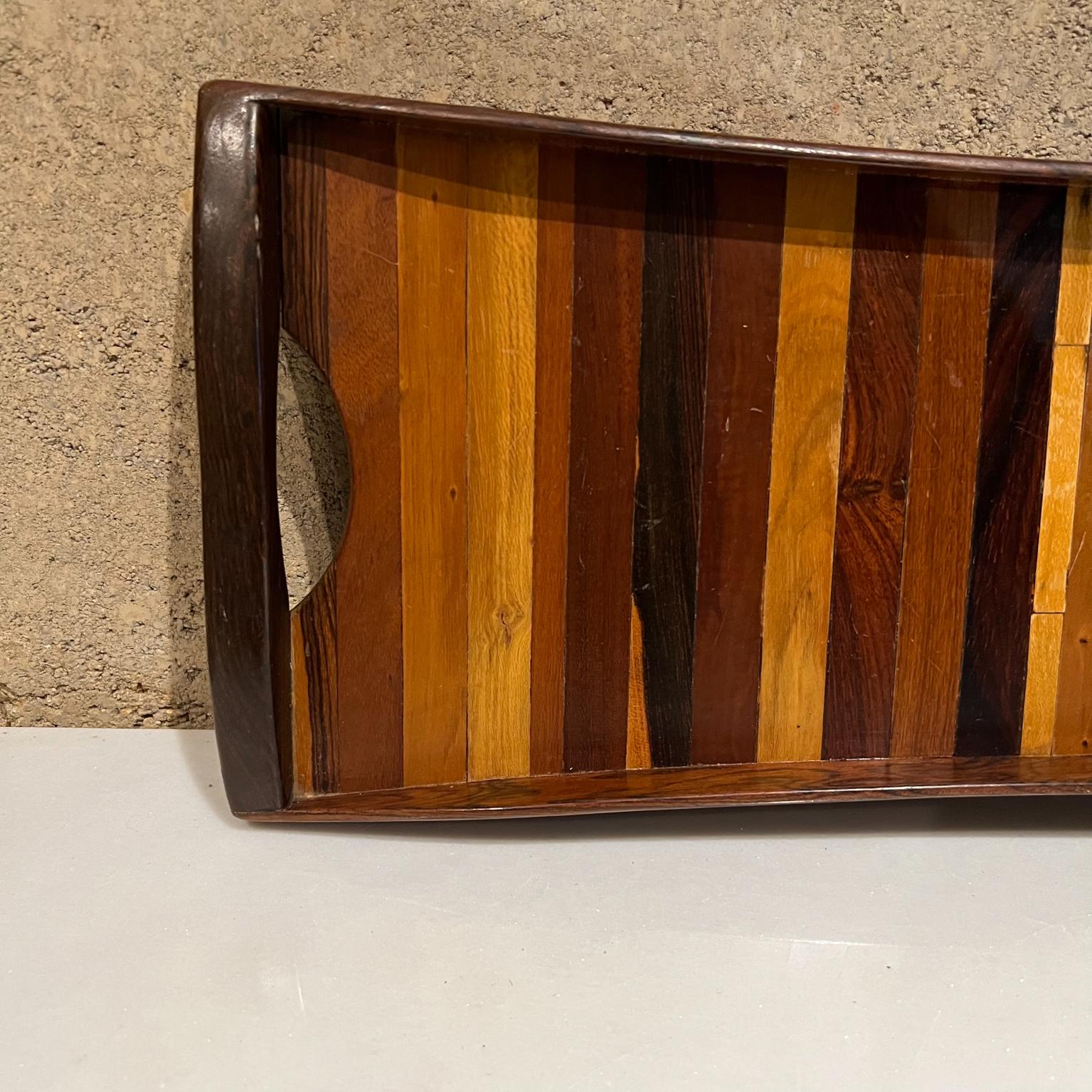 Late 20th Century 1970s Layered Exotic Wood Stripe Long Service Tray Don Shoemaker Señal Mexico